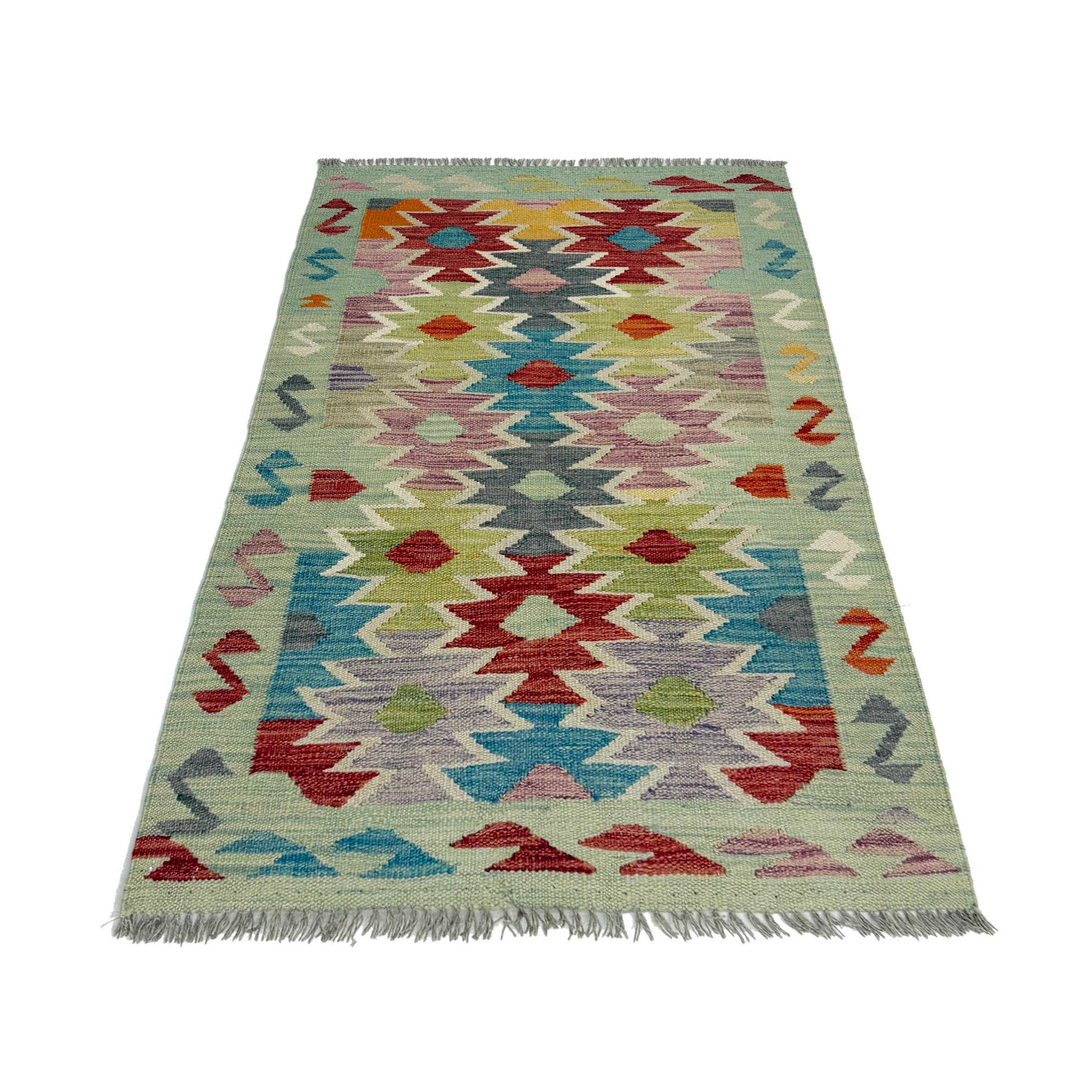 Multi Color ful Flat-Weave Wool Kilim 2' 6" x 4' 0" ft / 77 x 121 cm - No. R38954