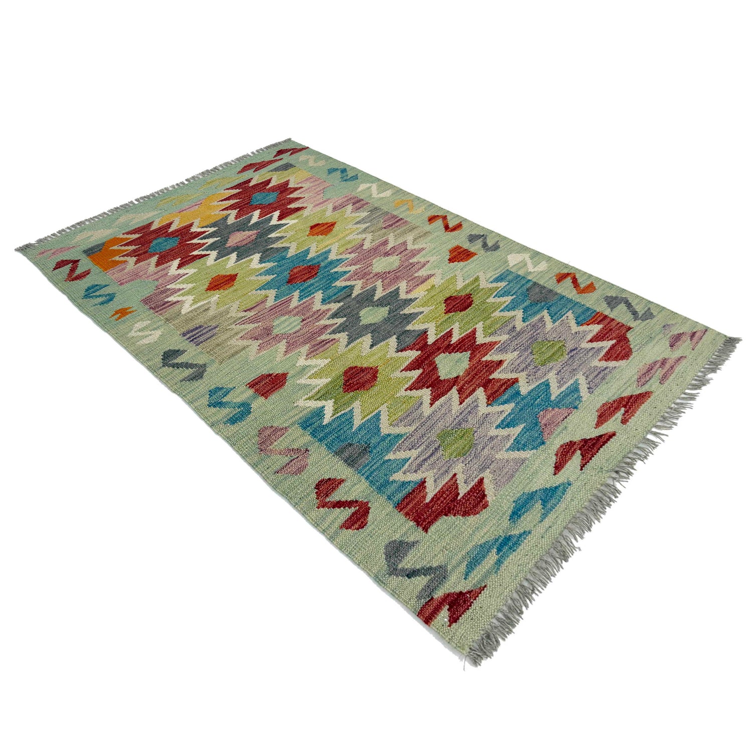 Multi Color ful Flat-Weave Wool Kilim 2' 6" x 4' 0" ft / 77 x 121 cm - No. R38954