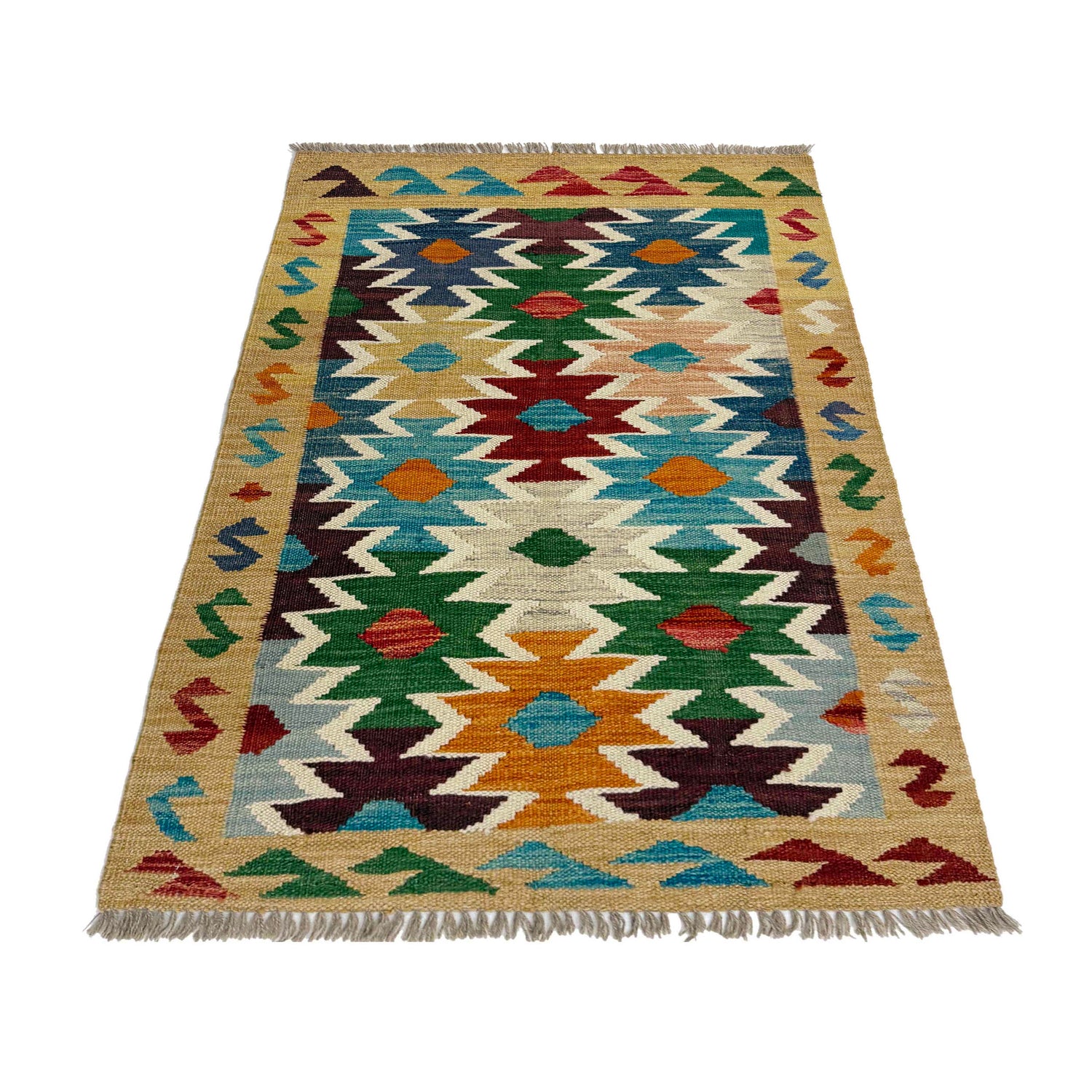 Hand Knotted Afghan Style Kilim 2' 6" x 4' 2" ft / 77 x 126 cm - No. R38957