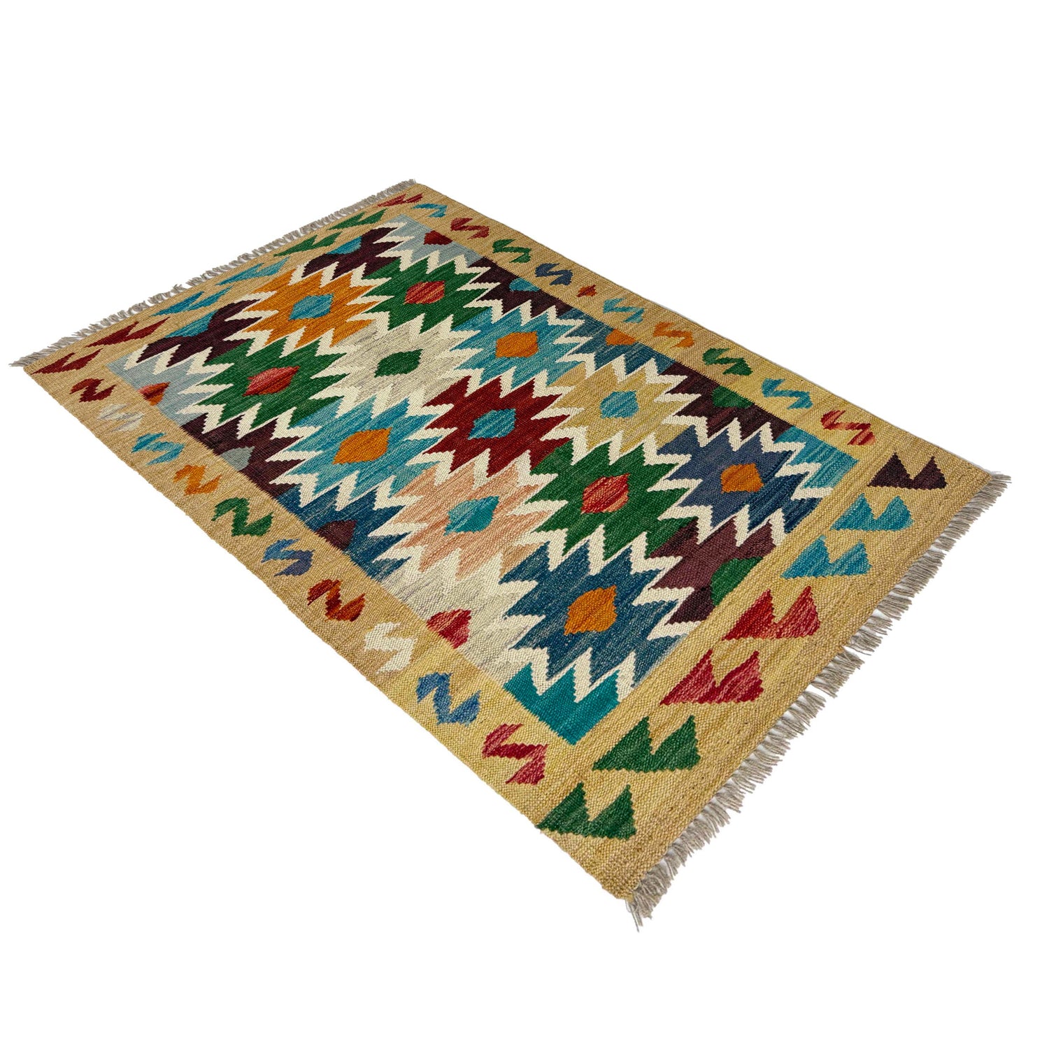 Hand Knotted Afghan Style Kilim 2' 6" x 4' 2" ft / 77 x 126 cm - No. R38957