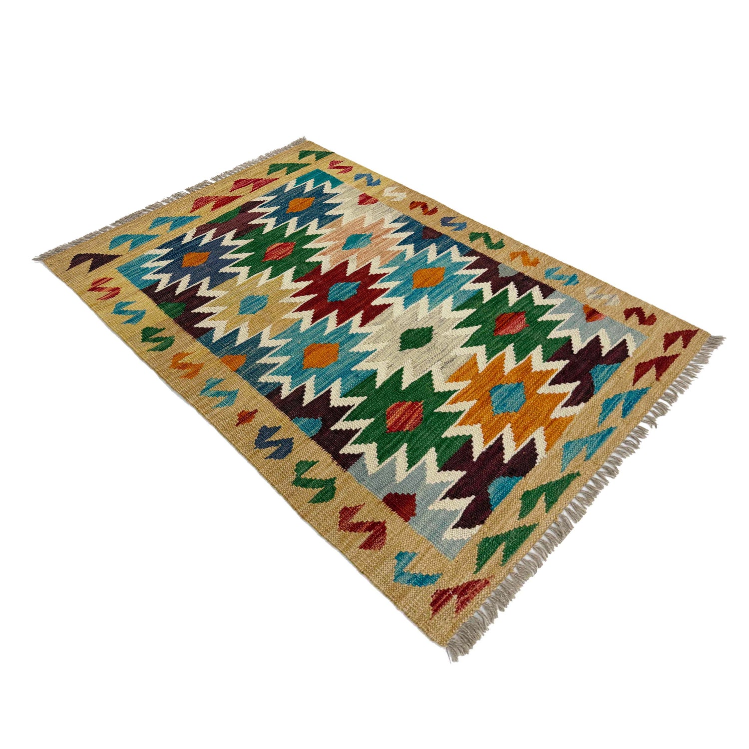 Hand Knotted Afghan Style Kilim 2' 6" x 4' 2" ft / 77 x 126 cm - No. R38957