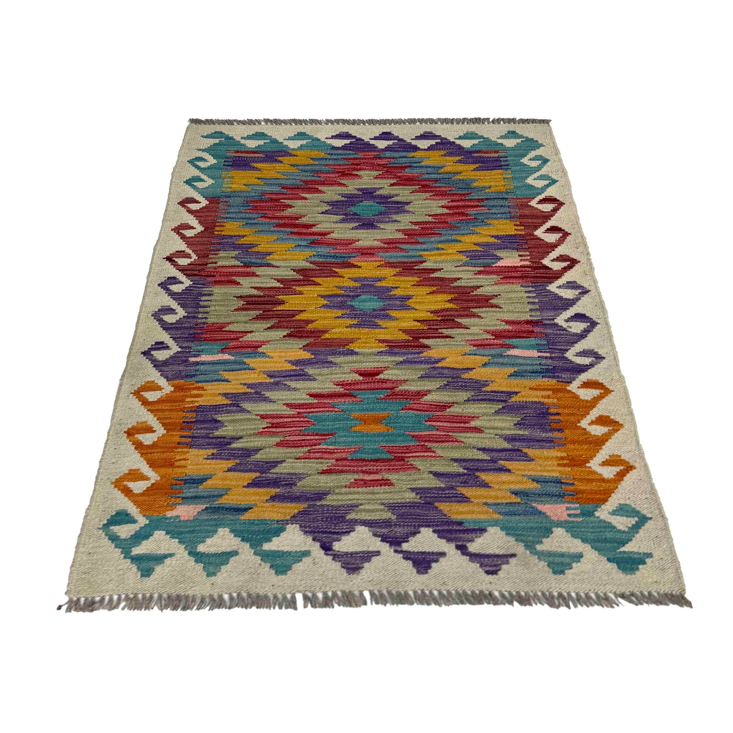 Multi Color ful Flat-Weave Wool Kilim 2' 7" x 3' 10" ft / 80 x 118 cm - No. R38995