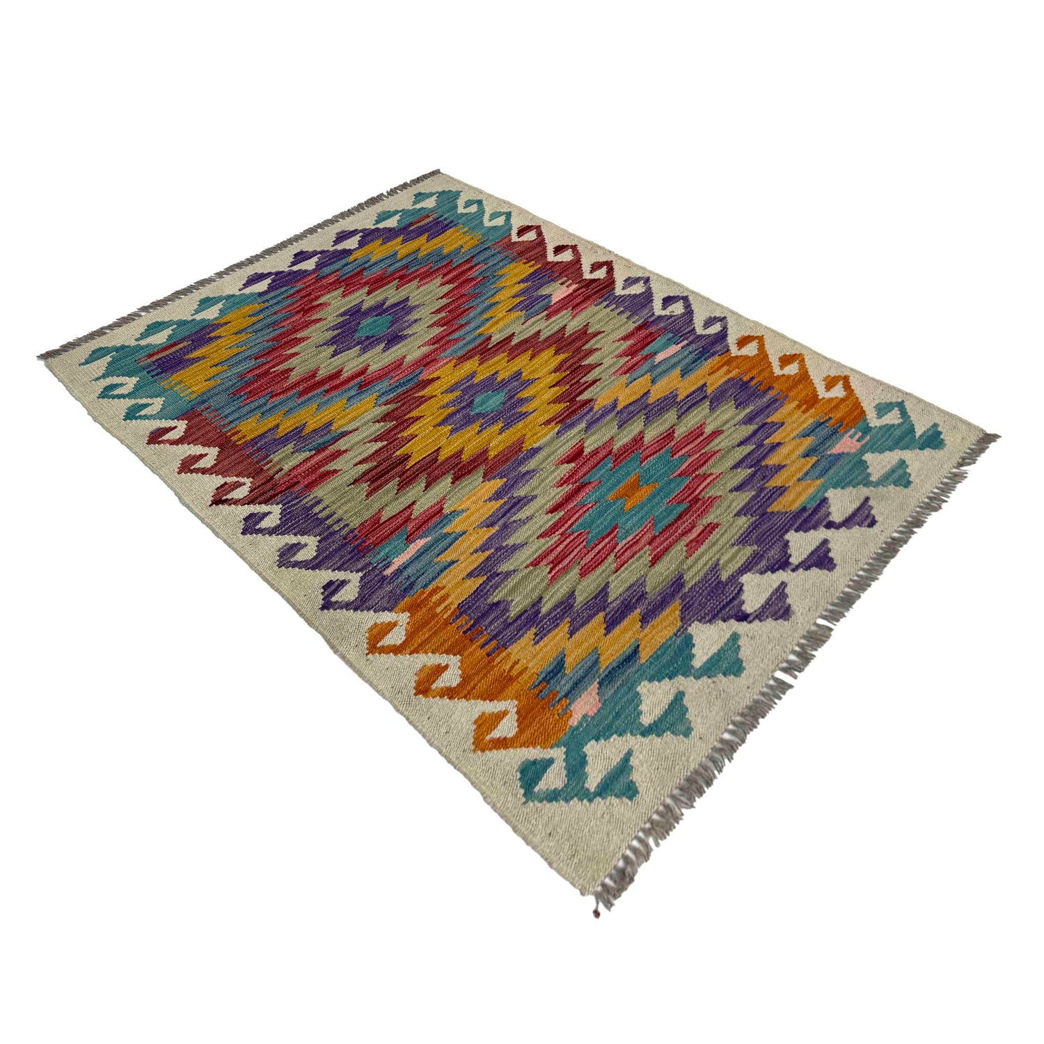 Multi Color ful Flat-Weave Wool Kilim 2' 7" x 3' 10" ft / 80 x 118 cm - No. R38995