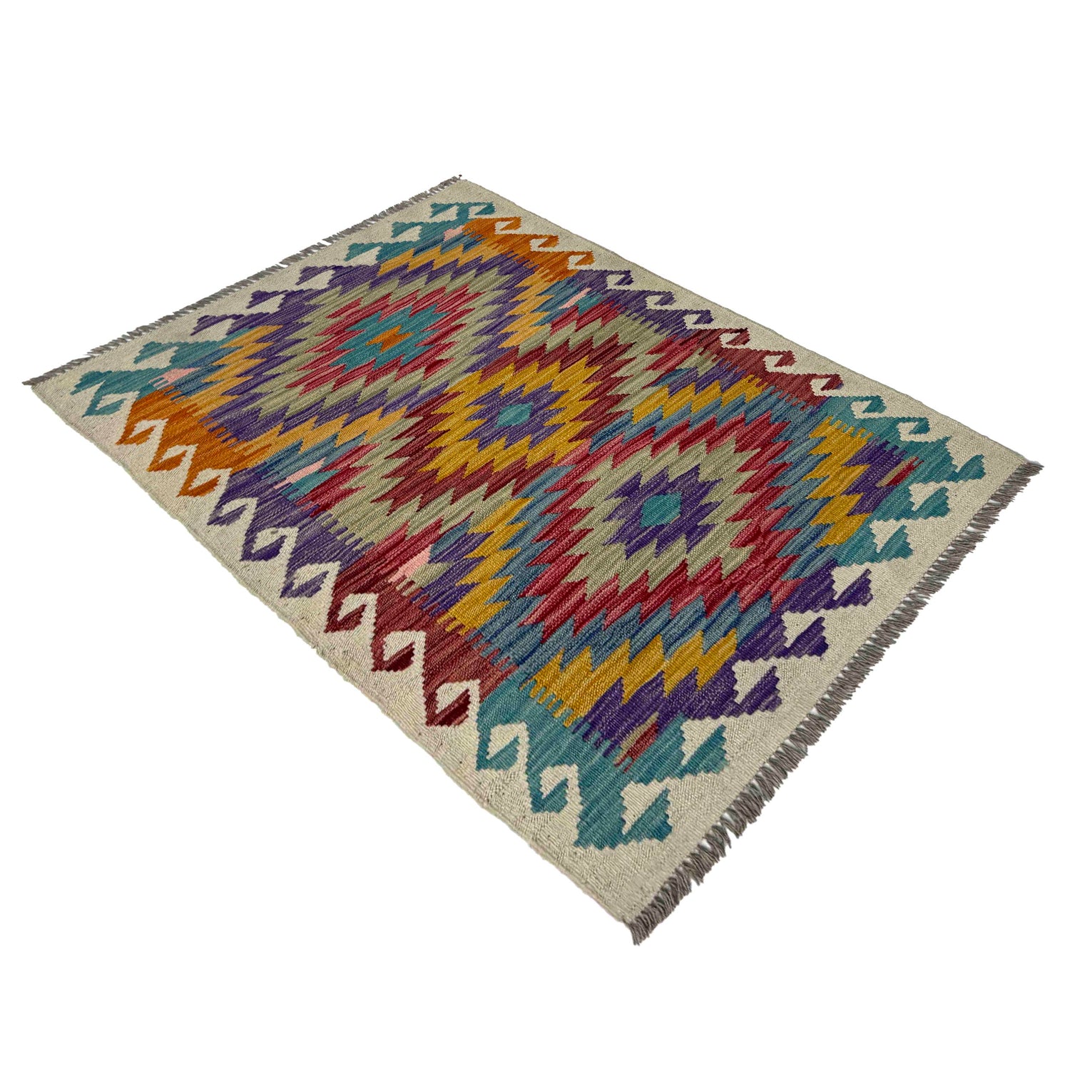 Multi Color ful Flat-Weave Wool Kilim 2' 7" x 3' 10" ft / 80 x 118 cm - No. R38995
