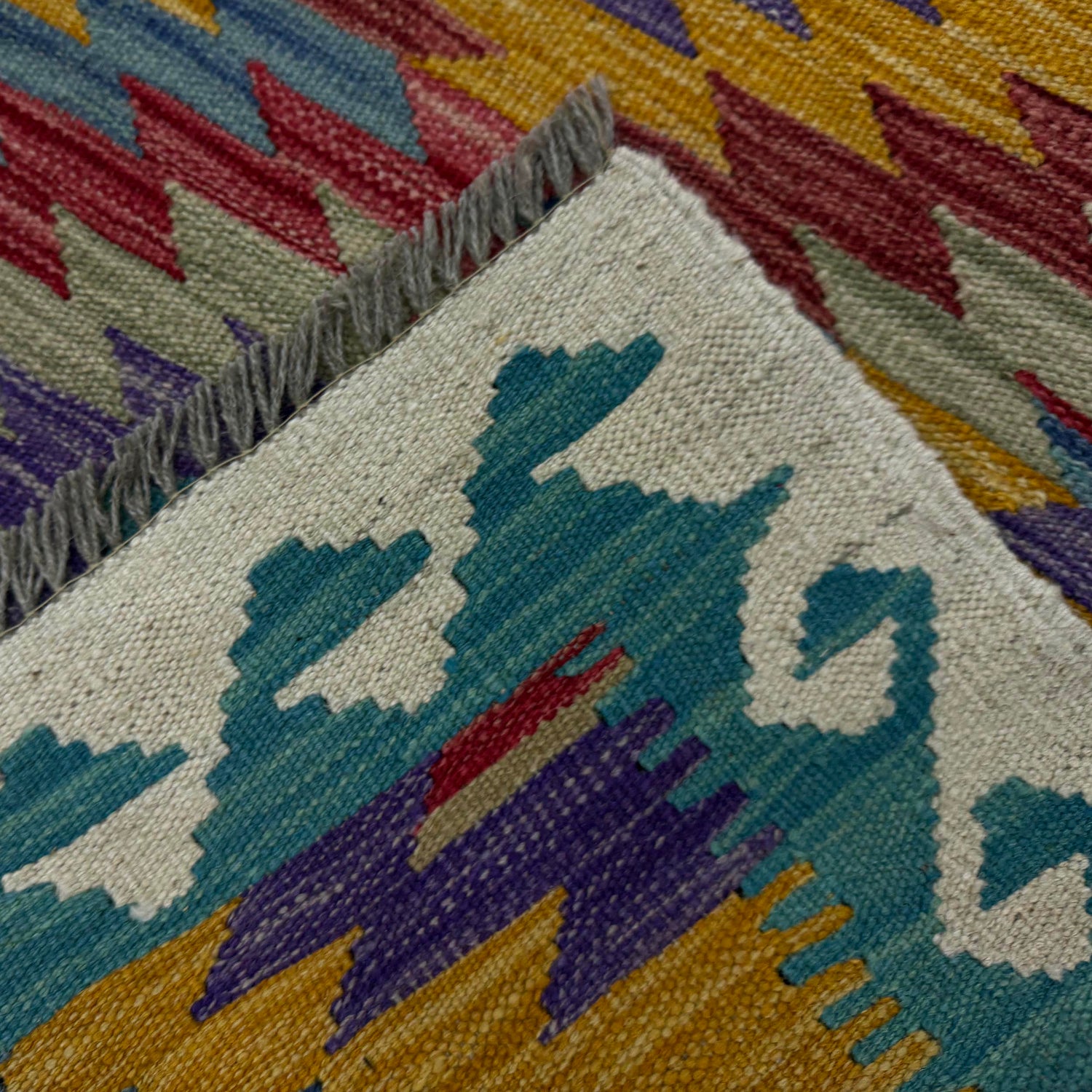 Multi Color ful Flat-Weave Wool Kilim 2' 7" x 3' 10" ft / 80 x 118 cm - No. R38995