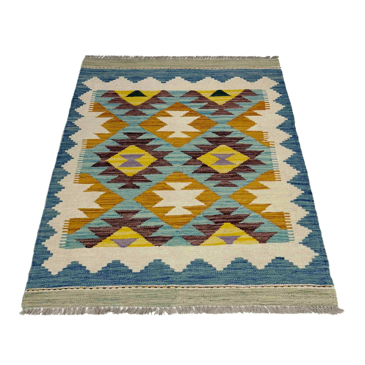 Multi Color ful Flat-Weave Wool Kilim 2' 10" x 3' 11" ft / 86 x 120 cm - No. R38997