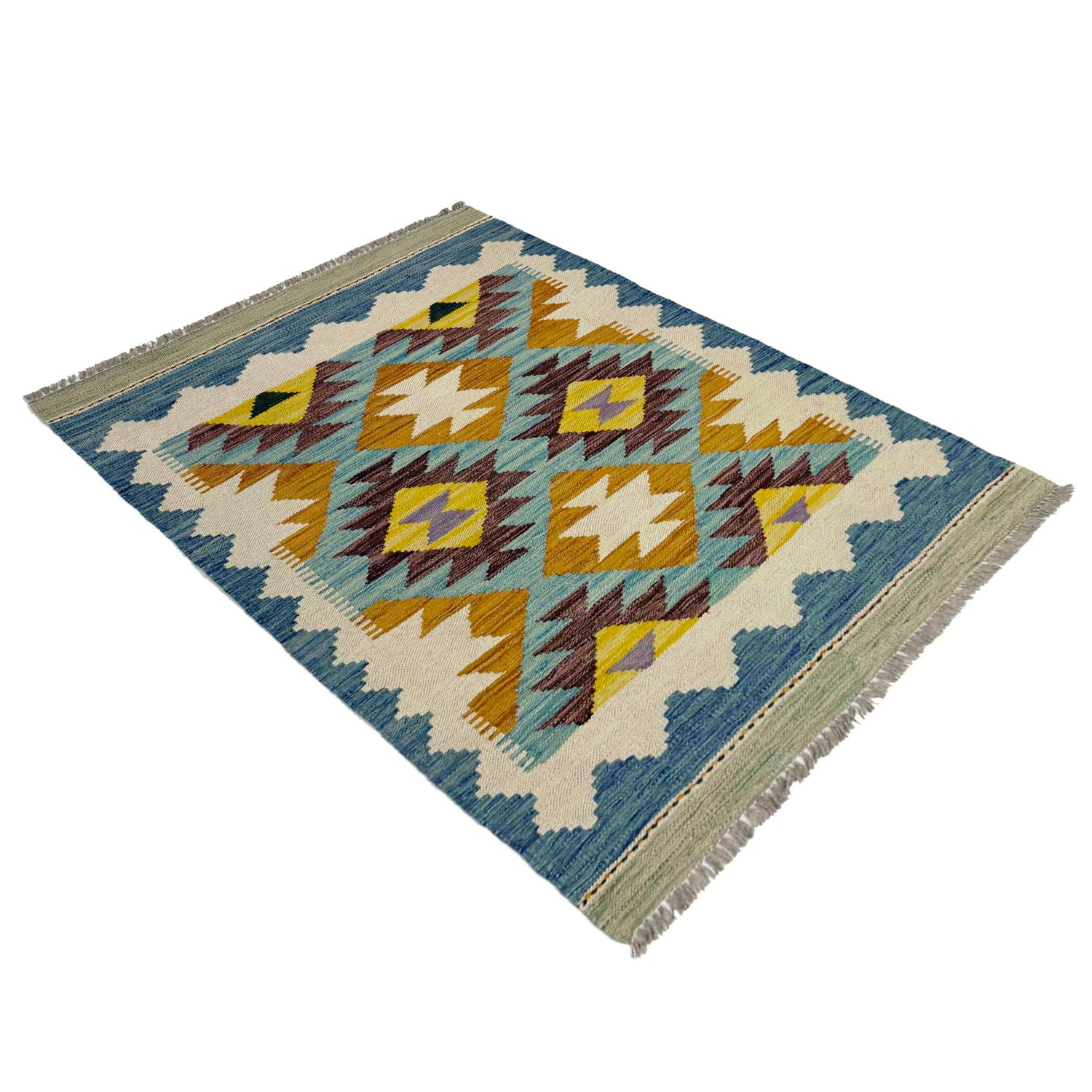 Multi Color ful Flat-Weave Wool Kilim 2' 10" x 3' 11" ft / 86 x 120 cm - No. R38997