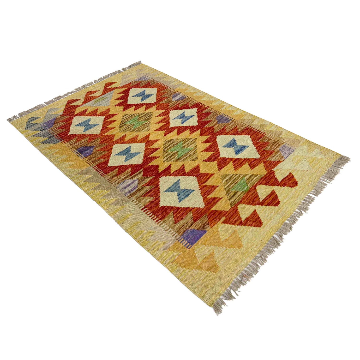 Handmade Turkish Design Wool Kilim 2' 8" x 4' 2" ft / 82 x 126 cm - No. R39003
