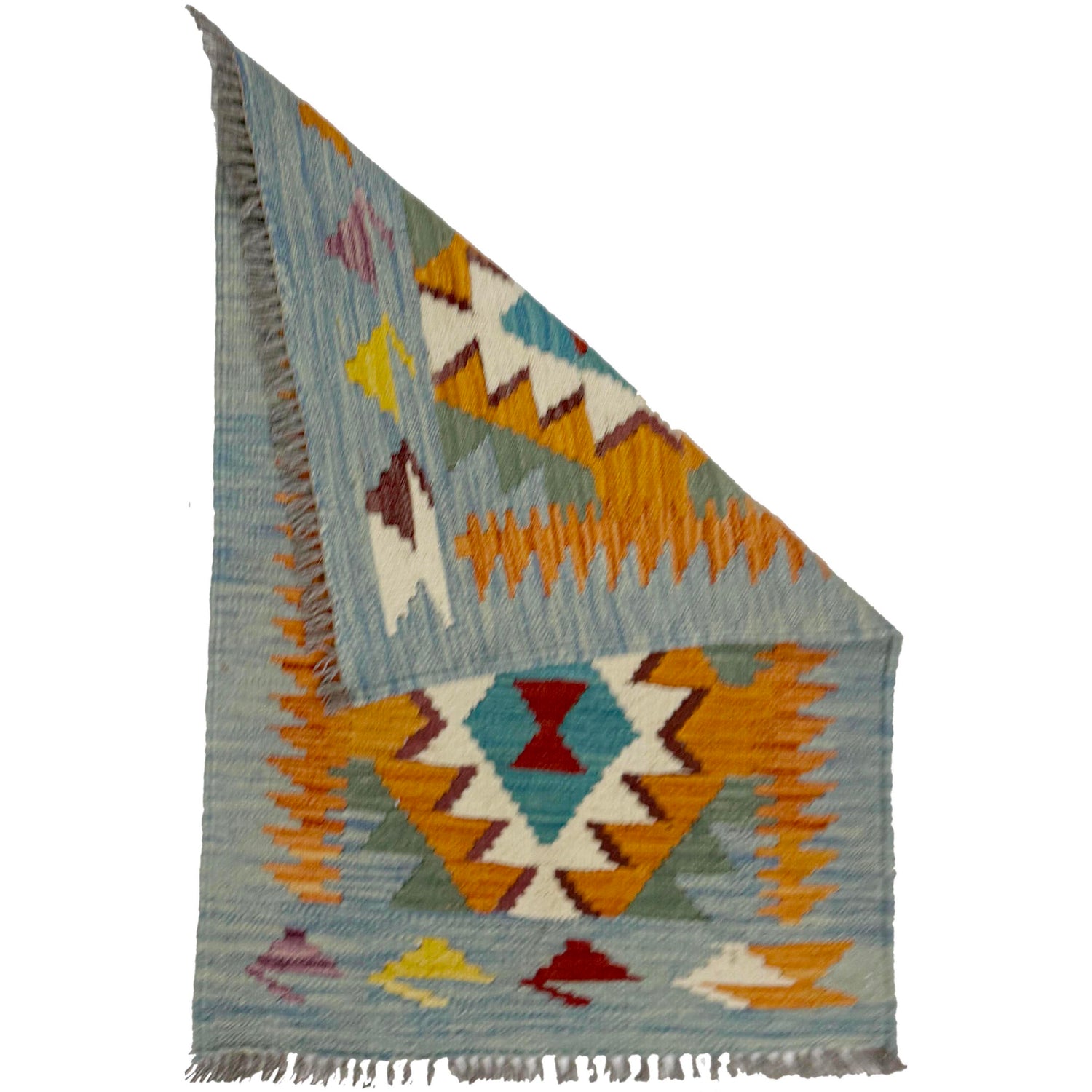 Multi Color ful Flat-Weave Wool Kilim 2' 0" x 3' 0" ft / 61 x 91 cm - No. R39006