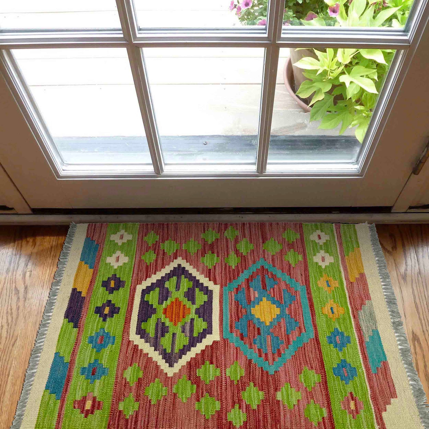 Handmade Turkish Design Wool Kilim 2' 1" x 3' 0" ft / 63 x 90 cm - No. R39013