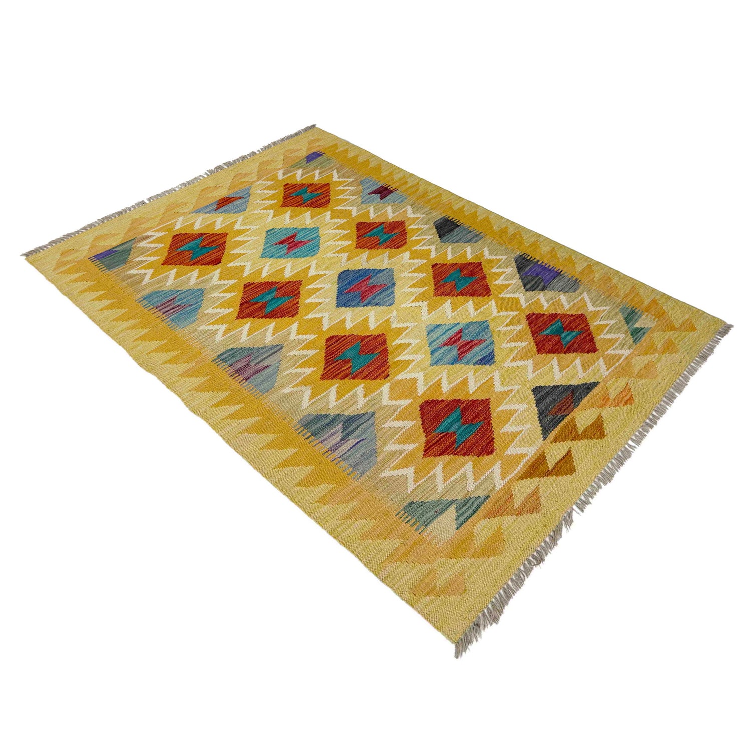 Hand Knotted Afghan Style Kilim 3' 3" x 4' 10" ft / 98 x 147 cm - No. R39024