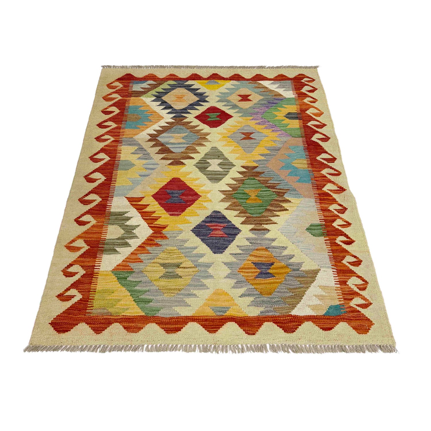 Hand Woven Wool Kelim 3' 5" x 5' 1" ft / 104 x 154 cm - No. R39025