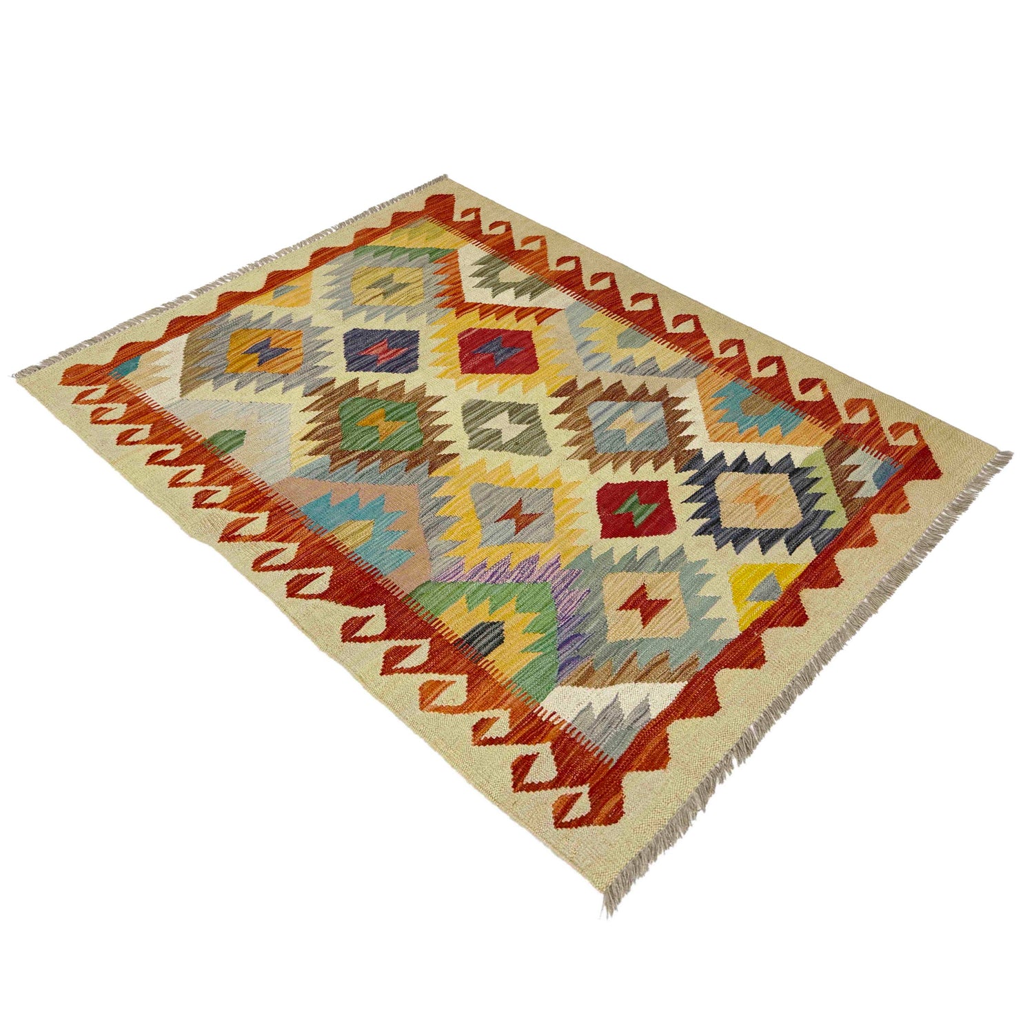 Hand Woven Wool Kelim 3' 5" x 5' 1" ft / 104 x 154 cm - No. R39025