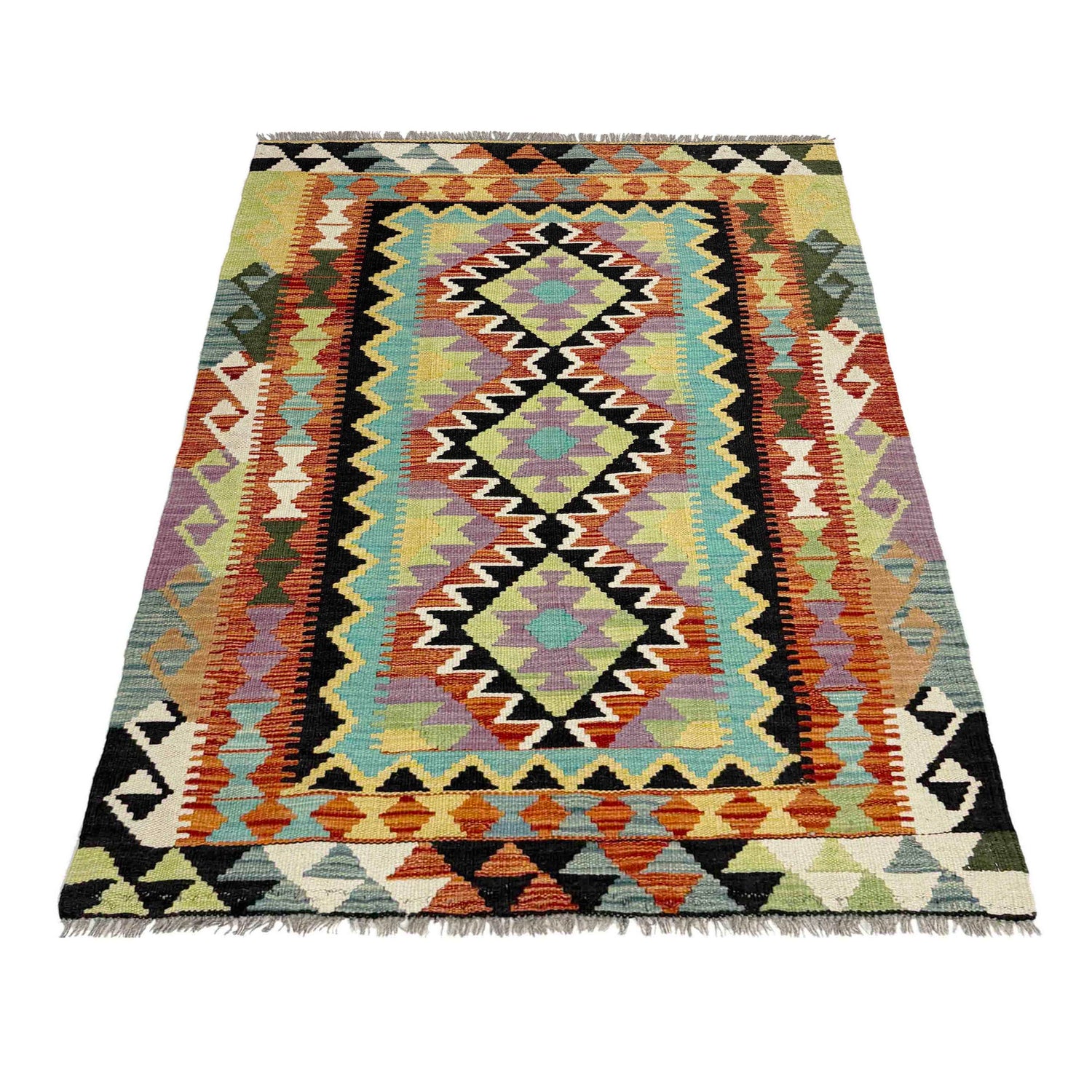 Handmade Turkish Design Wool Kilim 3' 4" x 4' 11" ft / 101 x 150 cm - No. R39026