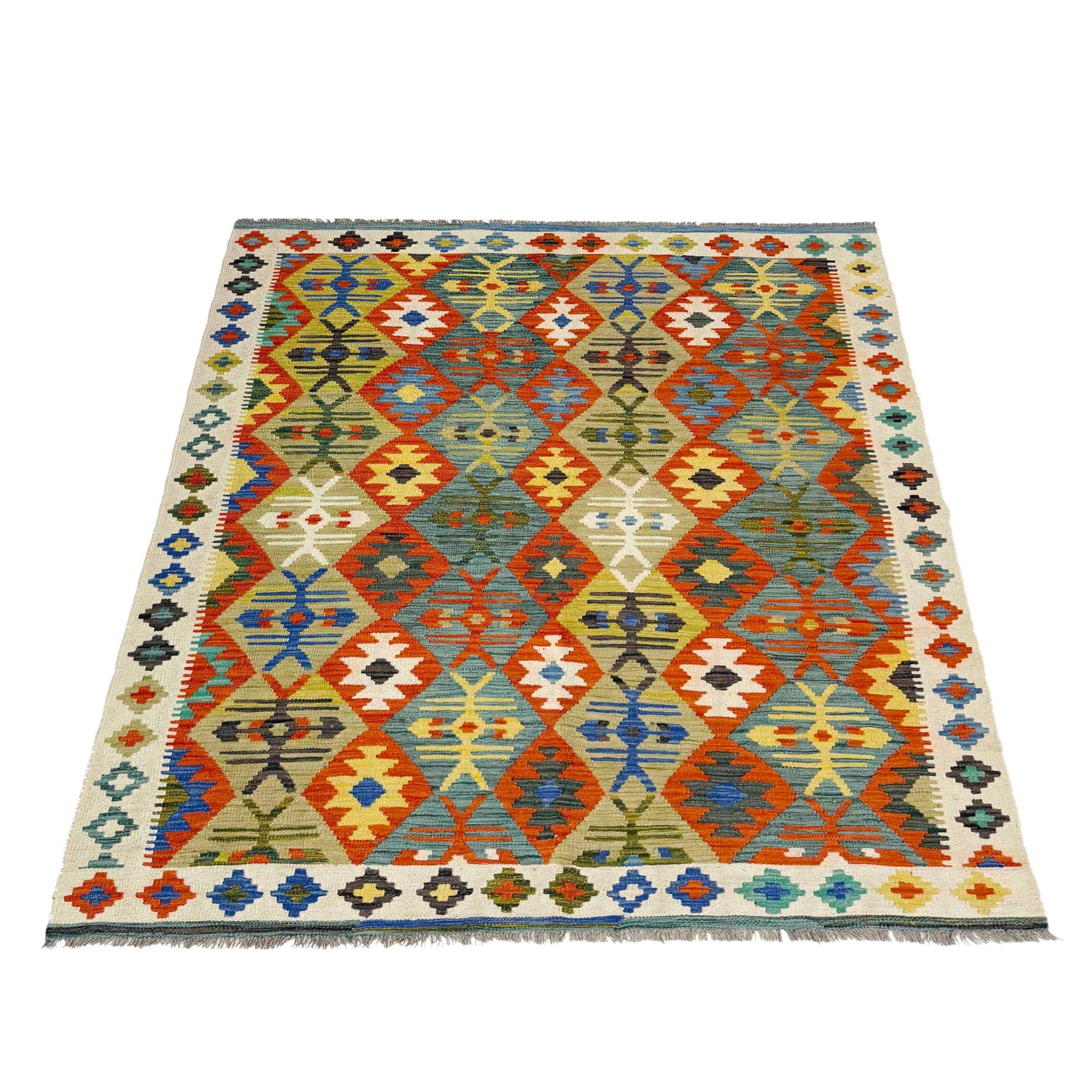 Hand Made Afghan Kilim 5' 1" x 6' 10" ft / 154 x 208 cm - No. R39030