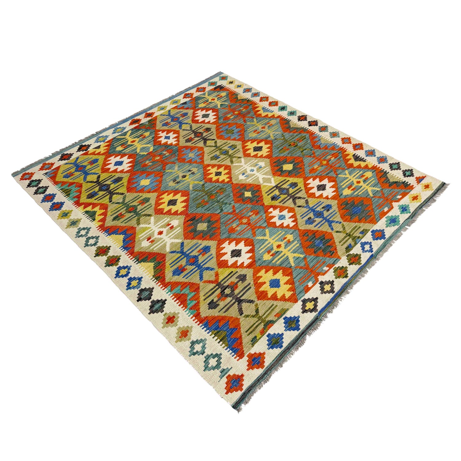 Hand Made Afghan Kilim 5' 1" x 6' 10" ft / 154 x 208 cm - No. R39030