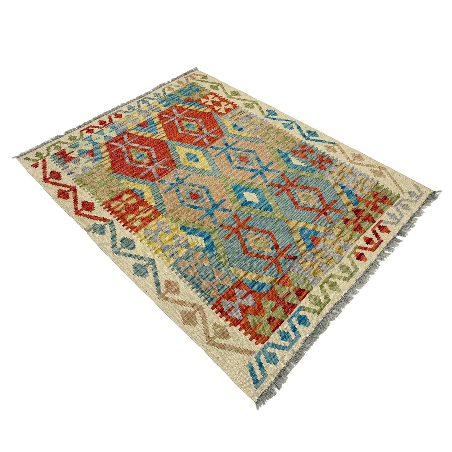 Hand Knotted Flatweave Kilim 3' 5" x 5' 2" ft / 104 x 157 cm - No. R39031