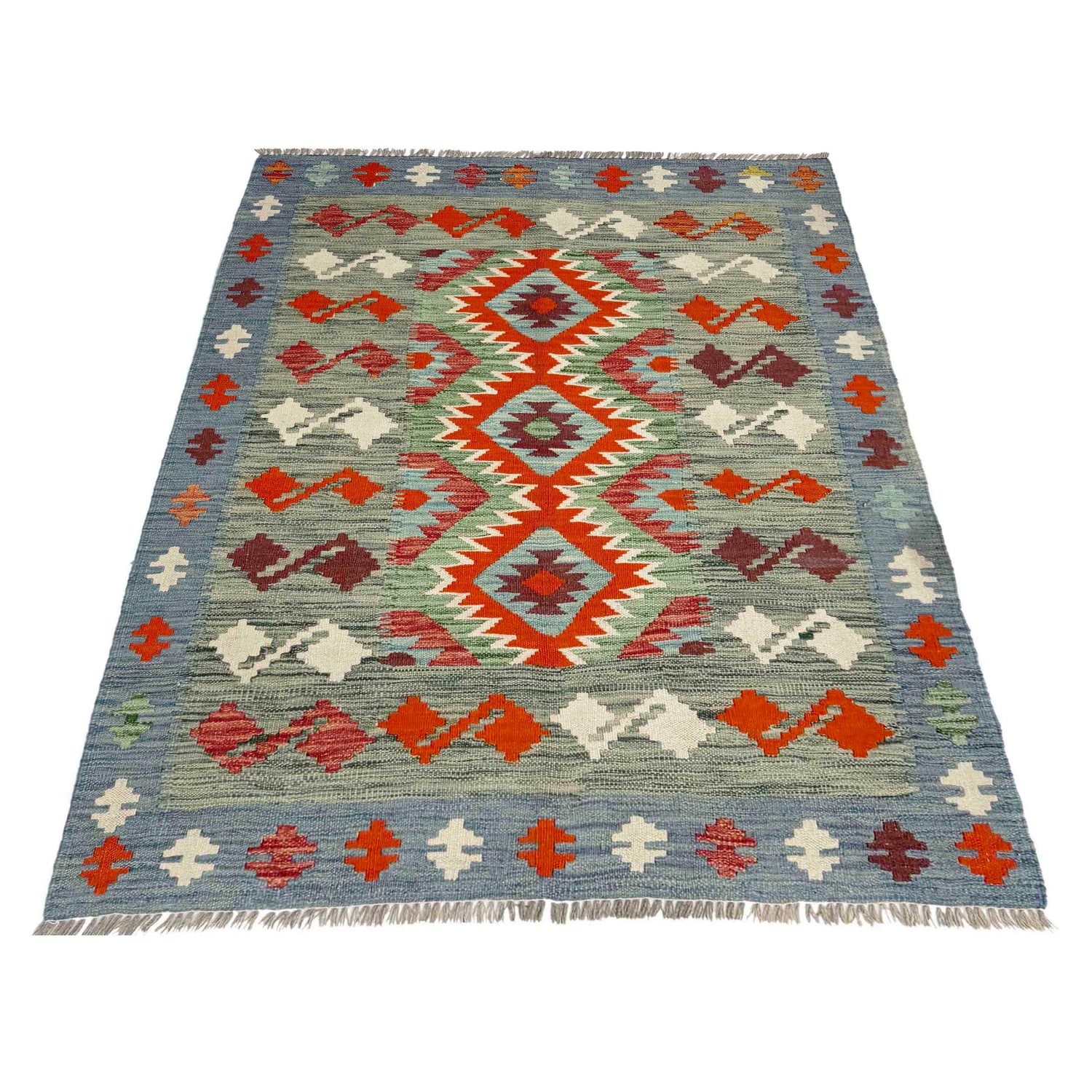 Hand Knotted Afghan Style Kilim 3' 9" x 5' 0" ft / 115 x 153 cm - No. R39033