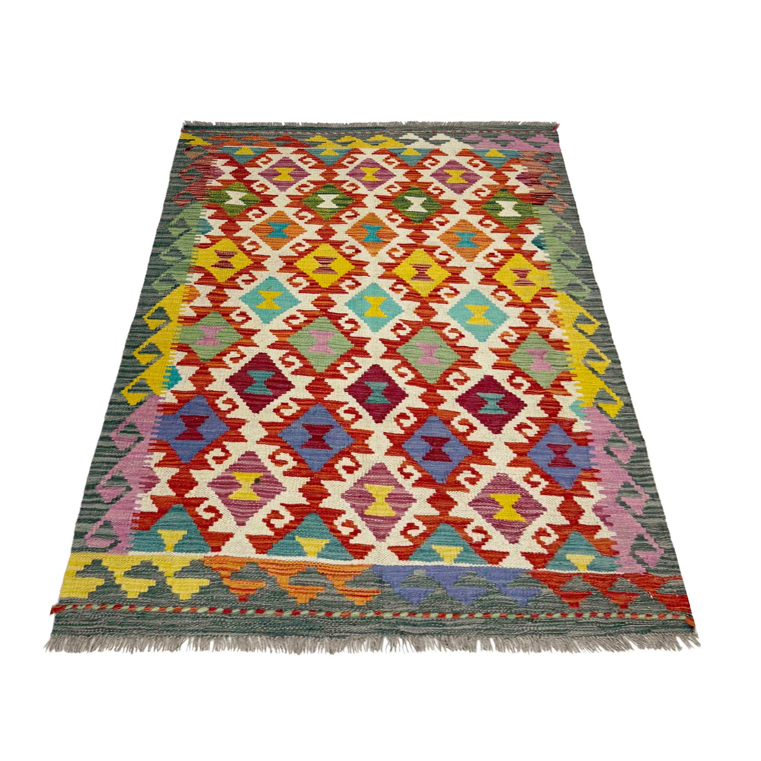 Handmade Afghan Vegetable Kilim 3' 3" x 4' 10" ft / 100 x 148 cm - No. R39034