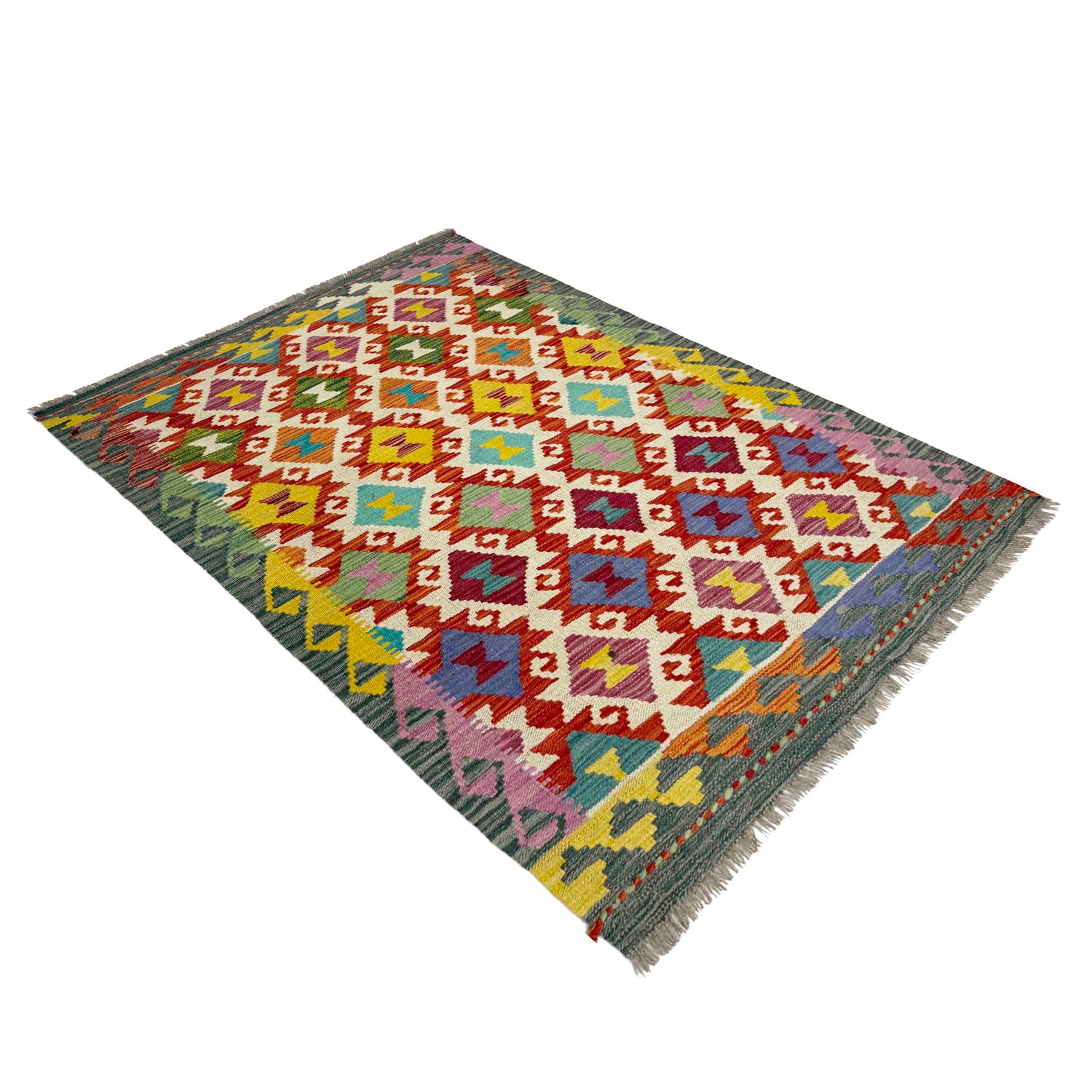 Handmade Afghan Vegetable Kilim 3' 3" x 4' 10" ft / 100 x 148 cm - No. R39034