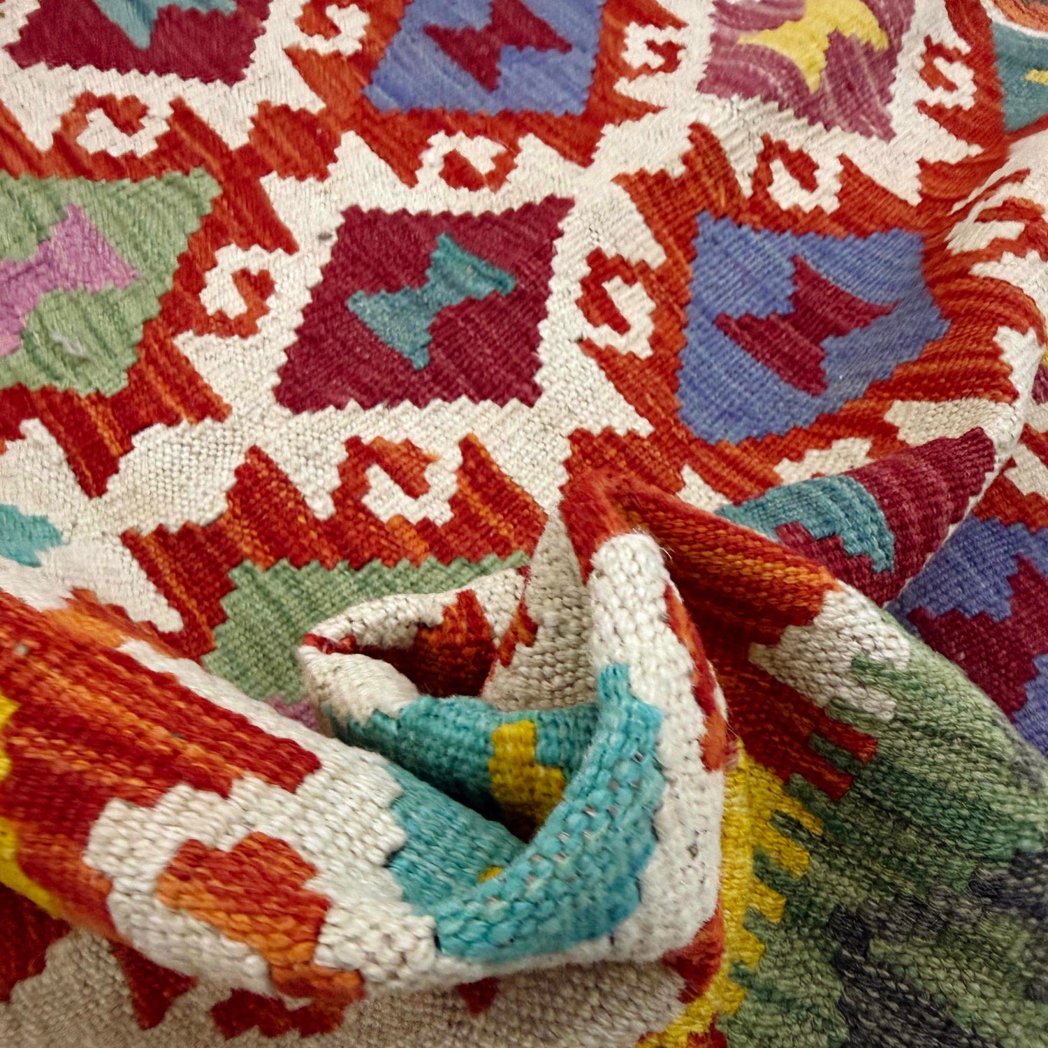 Handmade Afghan Vegetable Kilim 3' 3" x 4' 10" ft / 100 x 148 cm - No. R39034