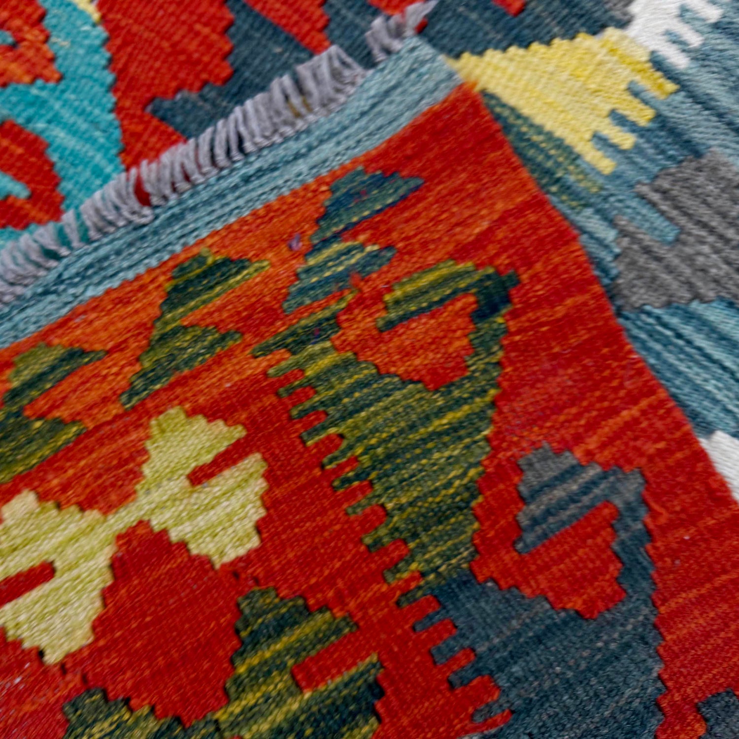 Multi Color ful Flat-Weave Wool Kilim 5' 1" x 6' 8" ft / 155 x 204 cm - No. R39035