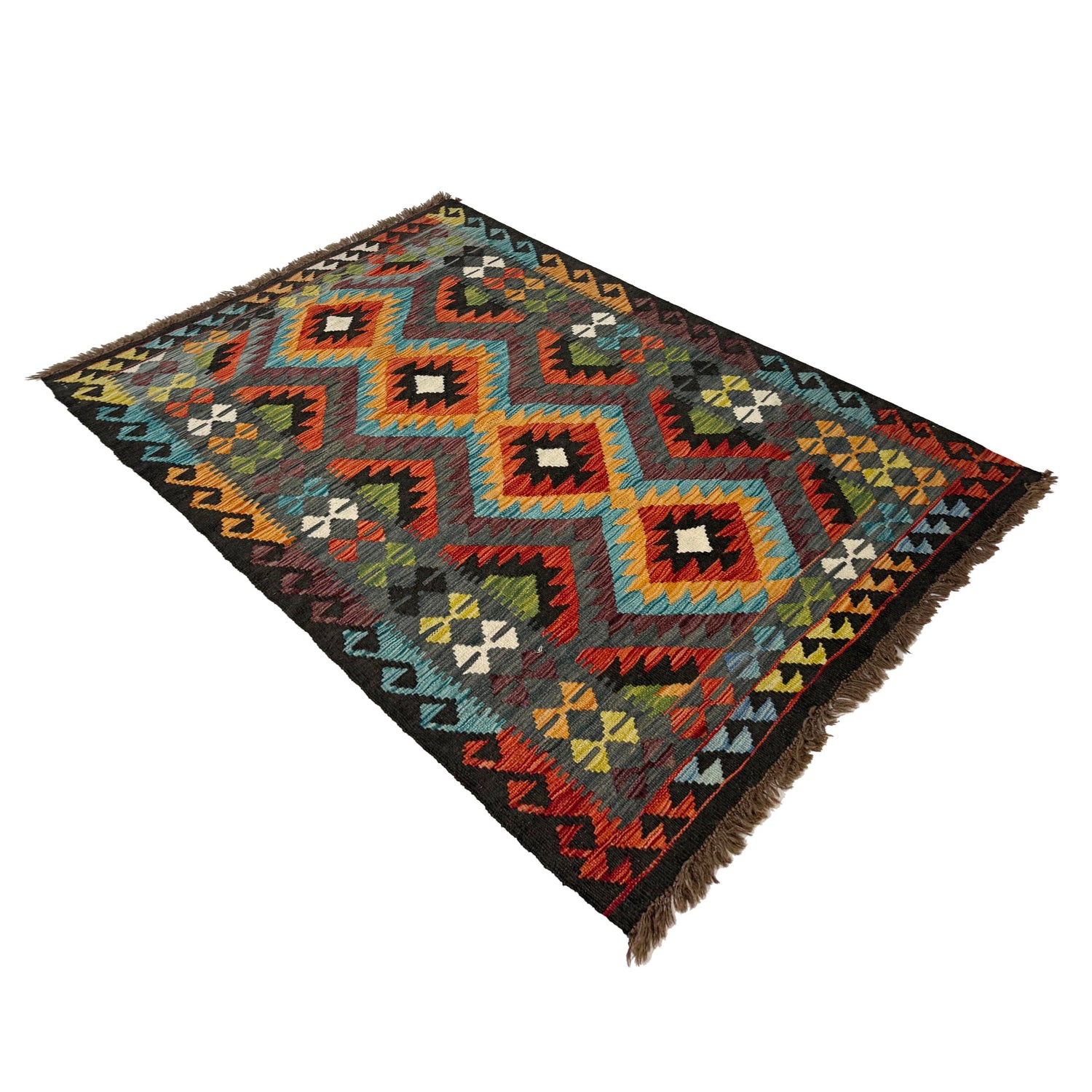 Handmade Turkish Design Wool Kilim 3' 3" x 4' 10" ft / 98 x 147 cm - No. R39039