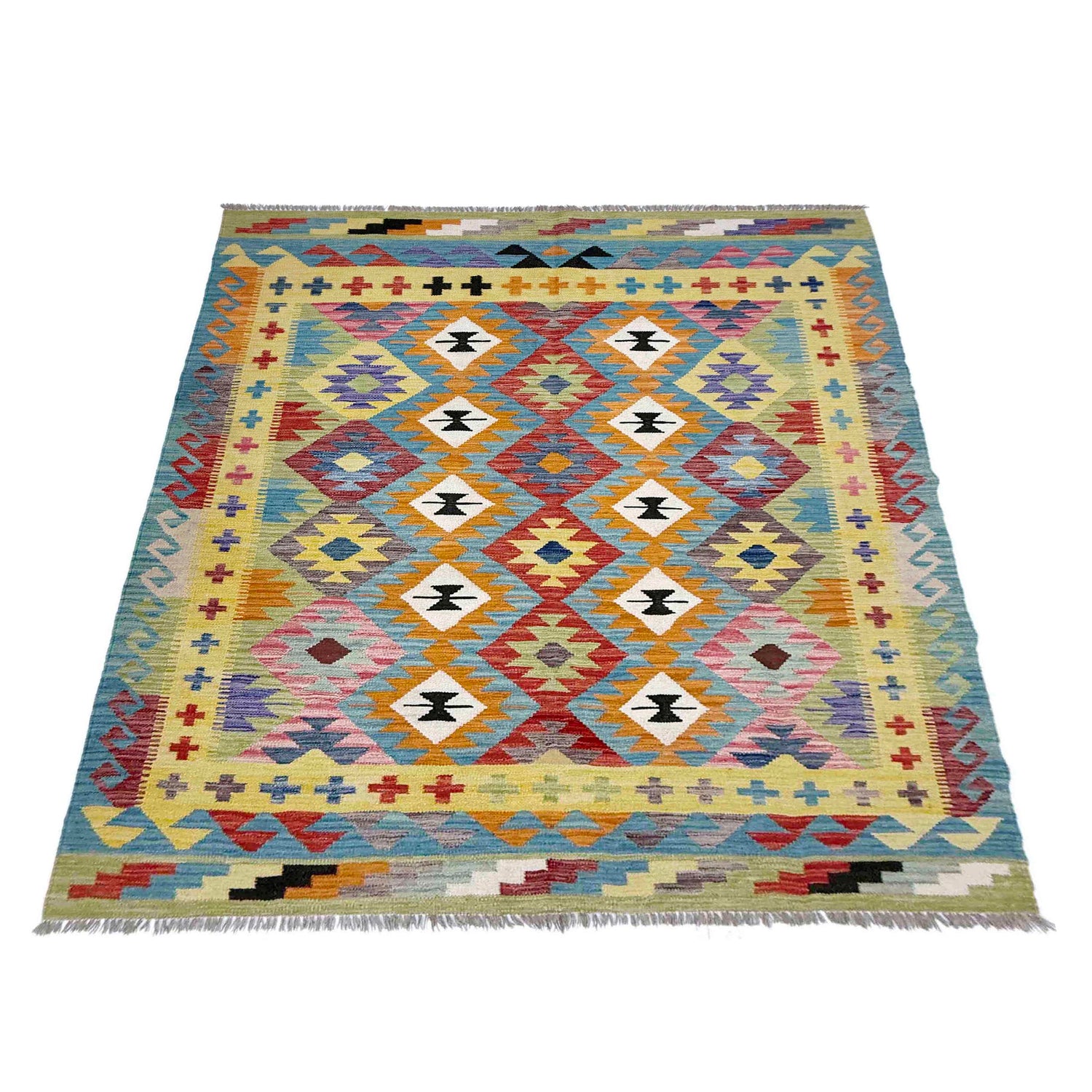 Hand Knotted Afghan Style Kilim 5' 2" x 6' 9" ft / 158 x 207 cm - No. R39046