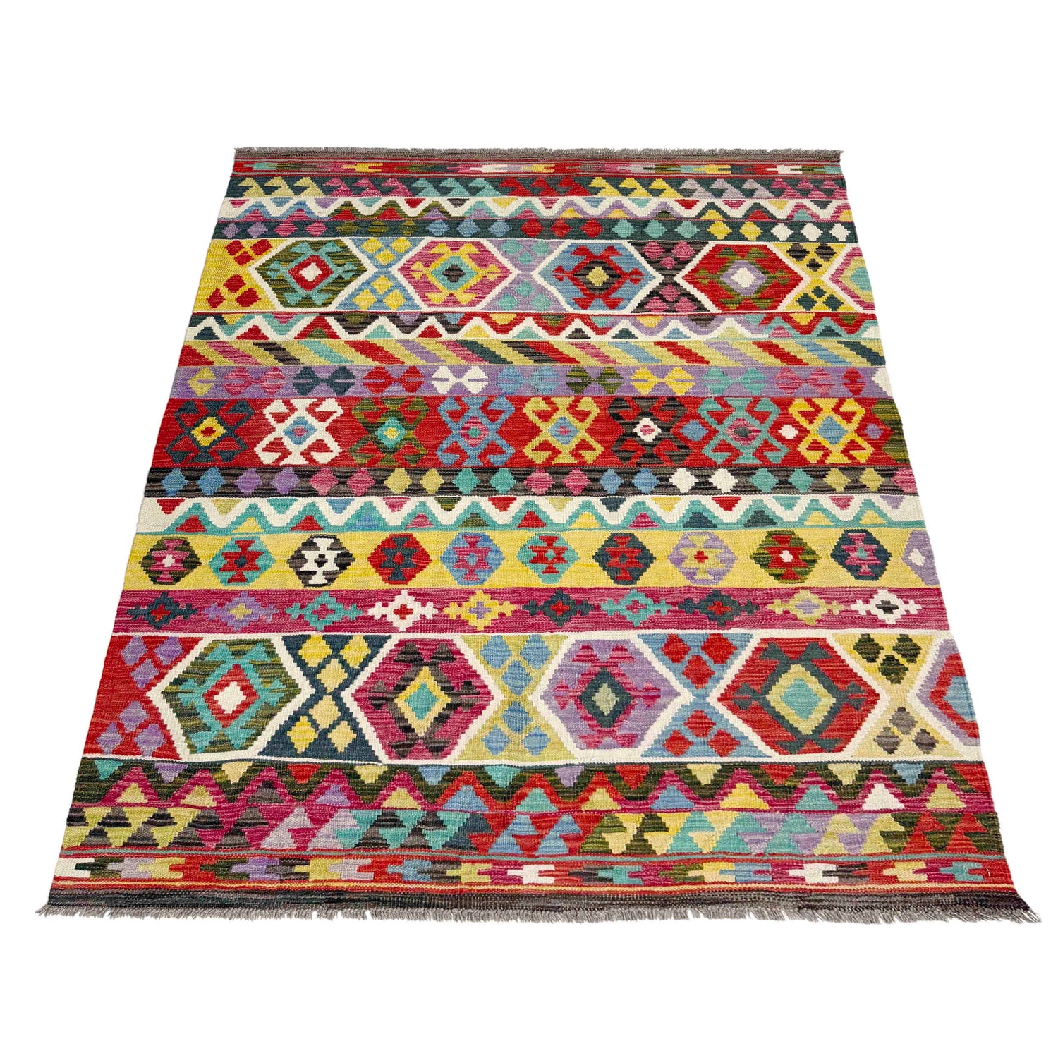 Hand Woven Wool Kelim 4' 9" x 6' 8" ft / 144 x 202 cm - No. R39047