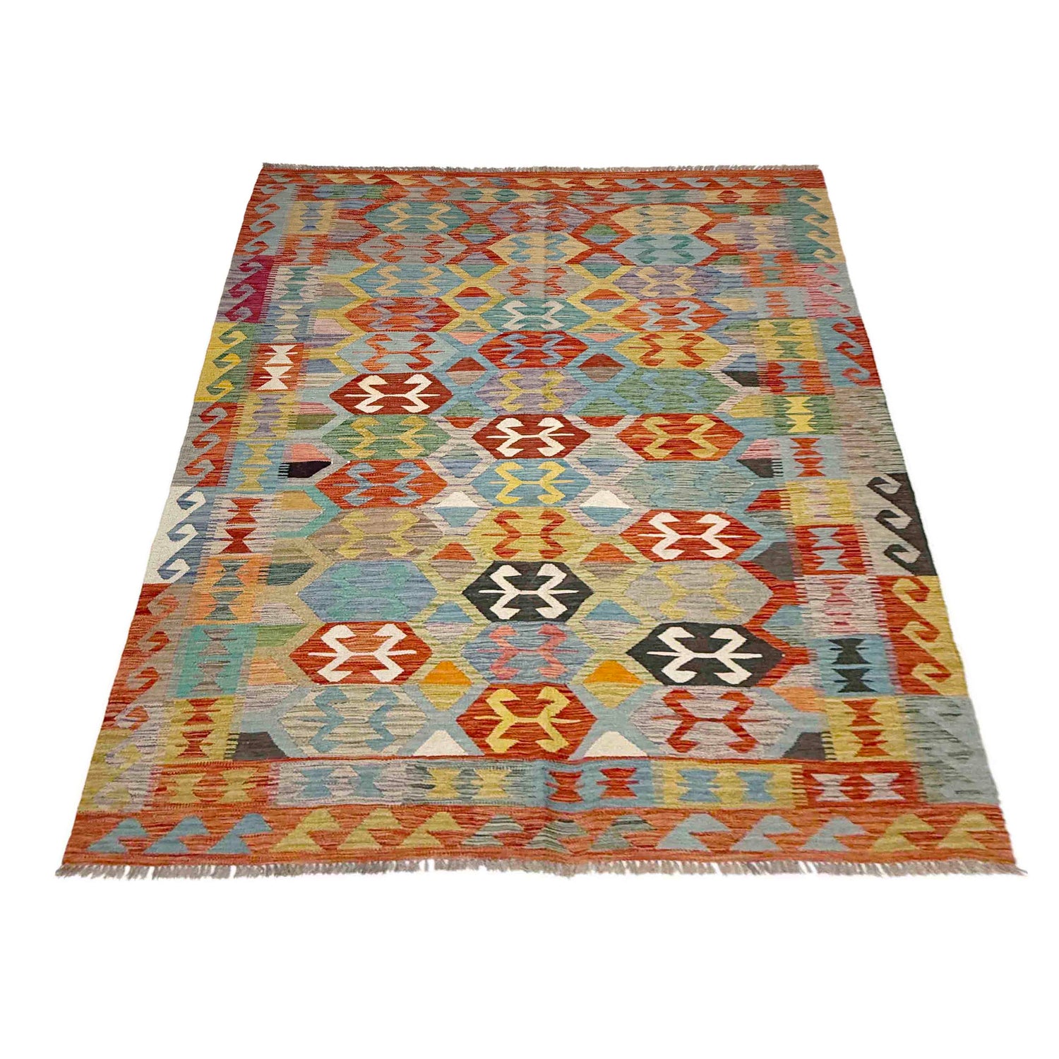 Hand Woven Wool Kelim 5' 11" x 8' 0" ft / 180 x 244 cm - No. R39049