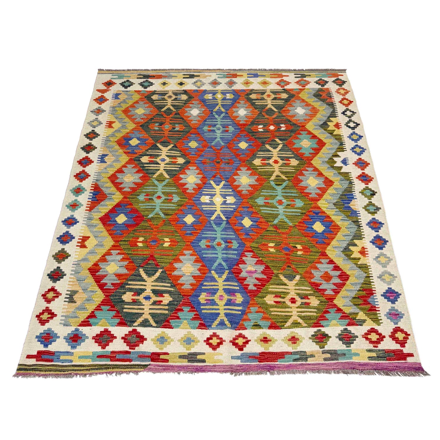 Handmade Turkish Design Wool Kilim 4' 11" x 6' 7" ft / 151 x 200 cm - No. R39050