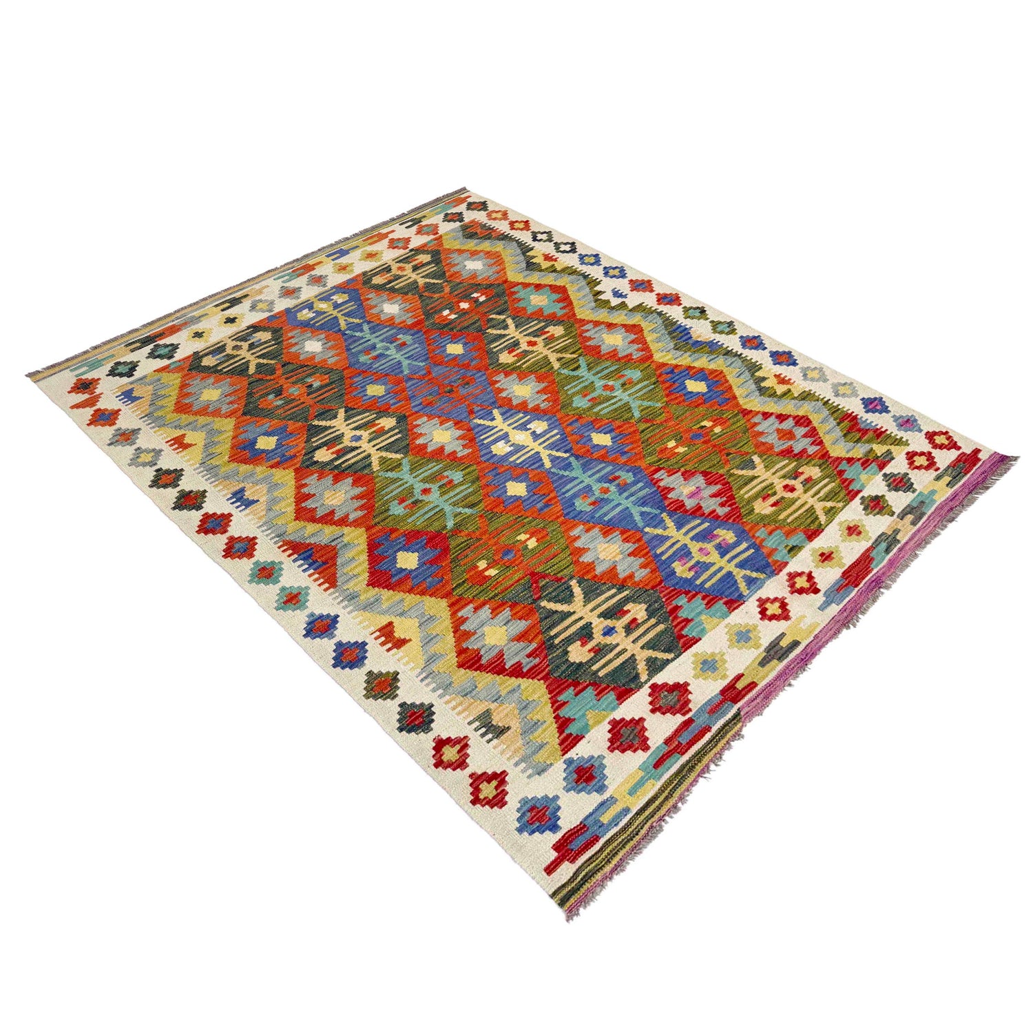 Handmade Turkish Design Wool Kilim 4' 11" x 6' 7" ft / 151 x 200 cm - No. R39050