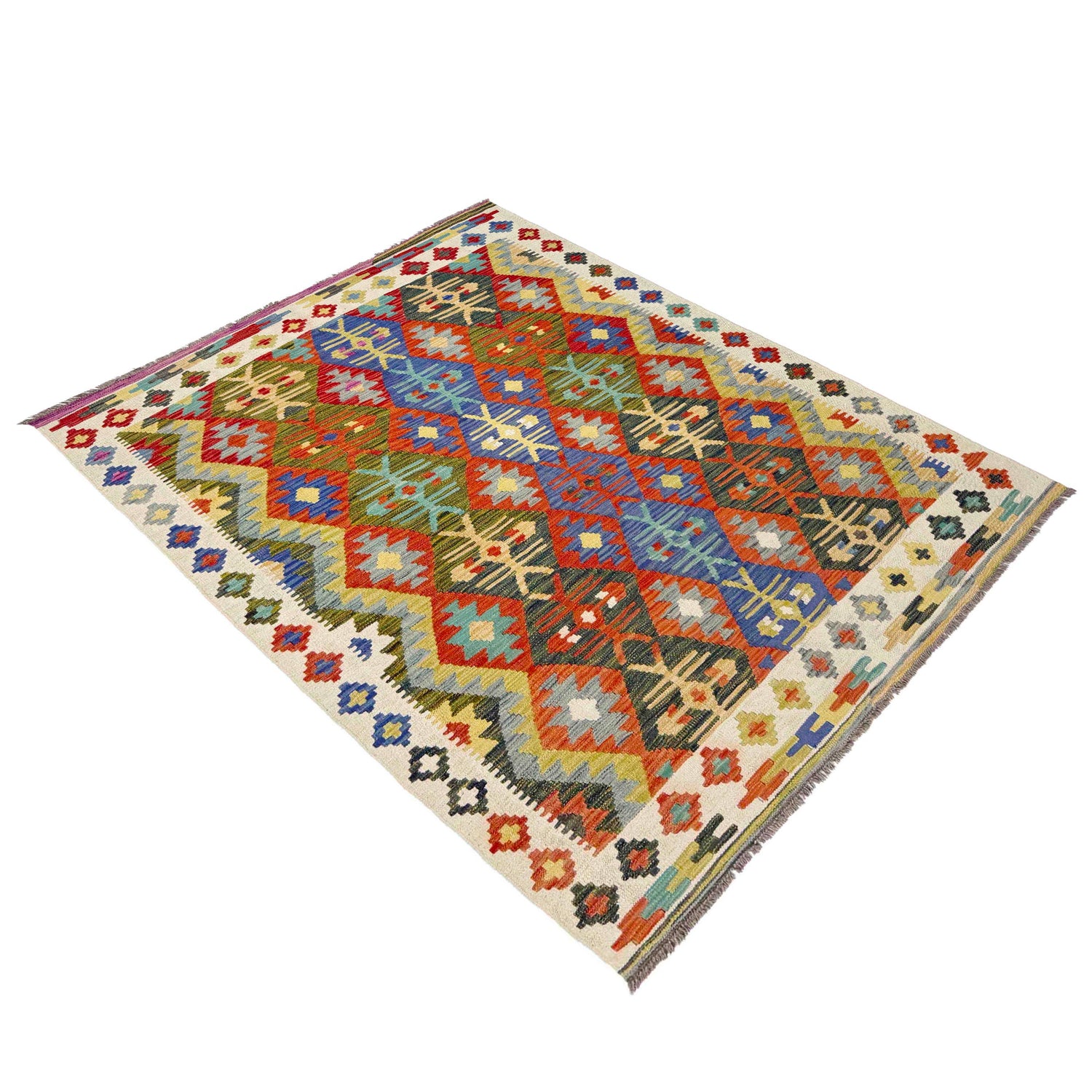 Handmade Turkish Design Wool Kilim 4' 11" x 6' 7" ft / 151 x 200 cm - No. R39050