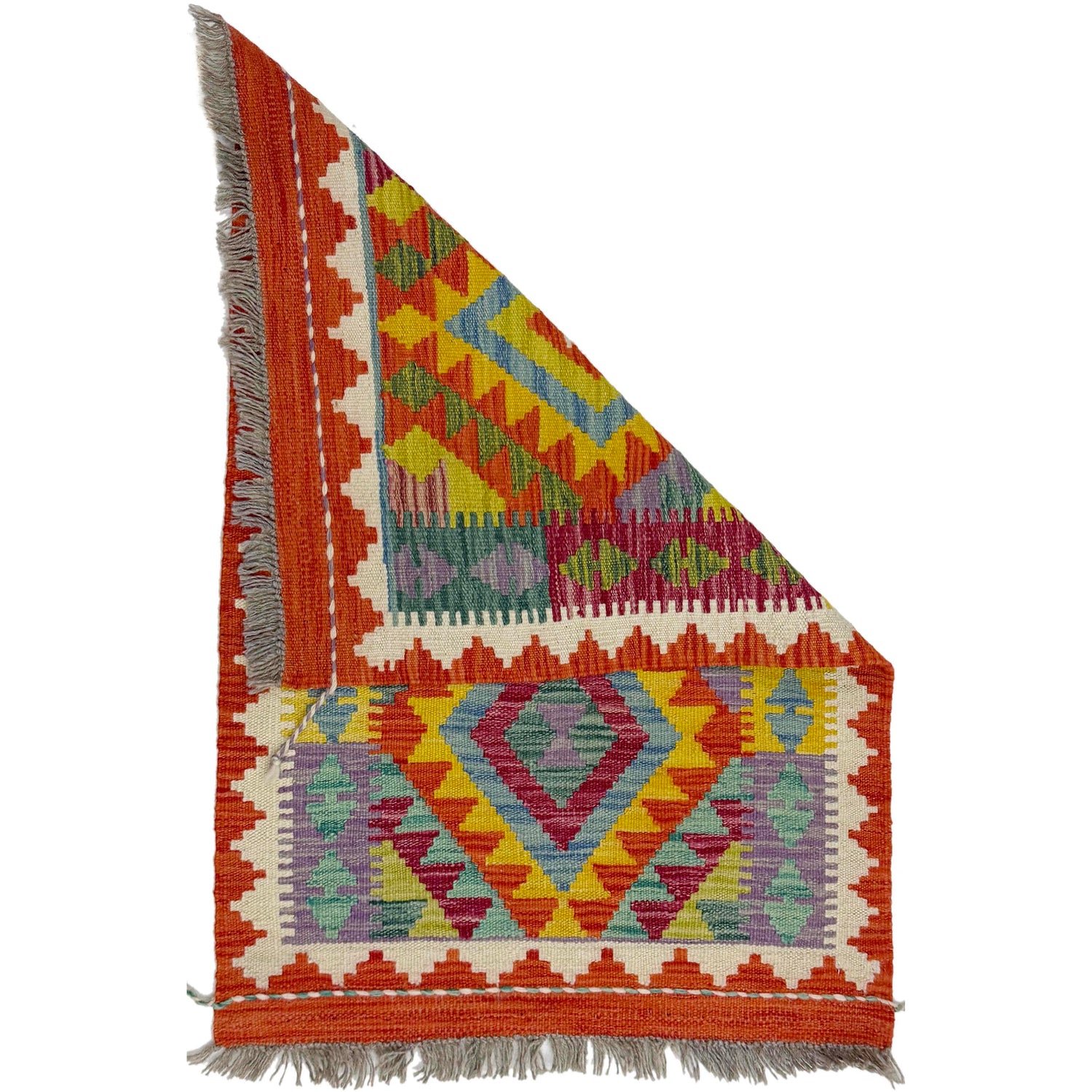 Hand Knotted Afghan Style Kilim 2' 1" x 3' 1" ft / 64 x 94 cm - No. R39058