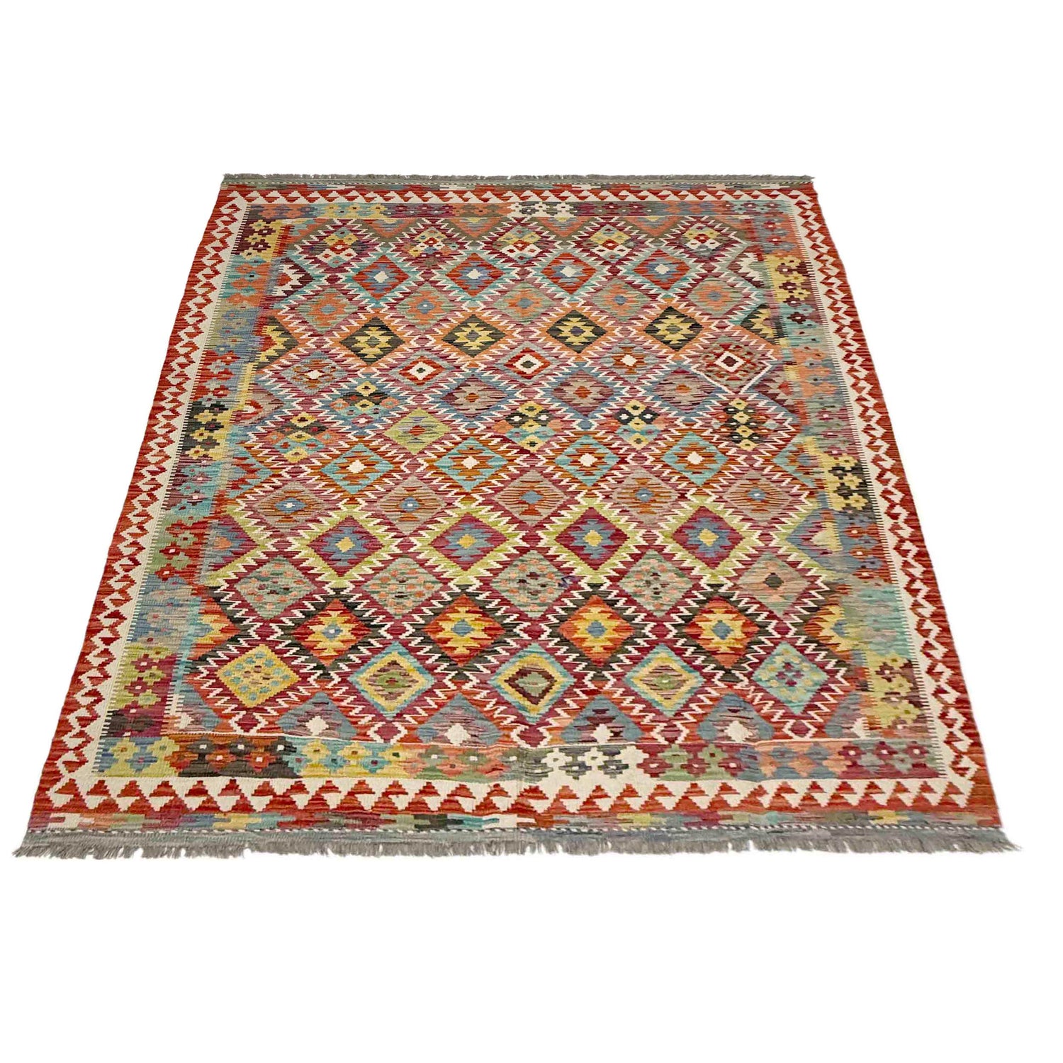 Handmade Turkish Design Wool Kilim 5' 11" x 8' 1" ft / 180 x 246 cm - No. R39062