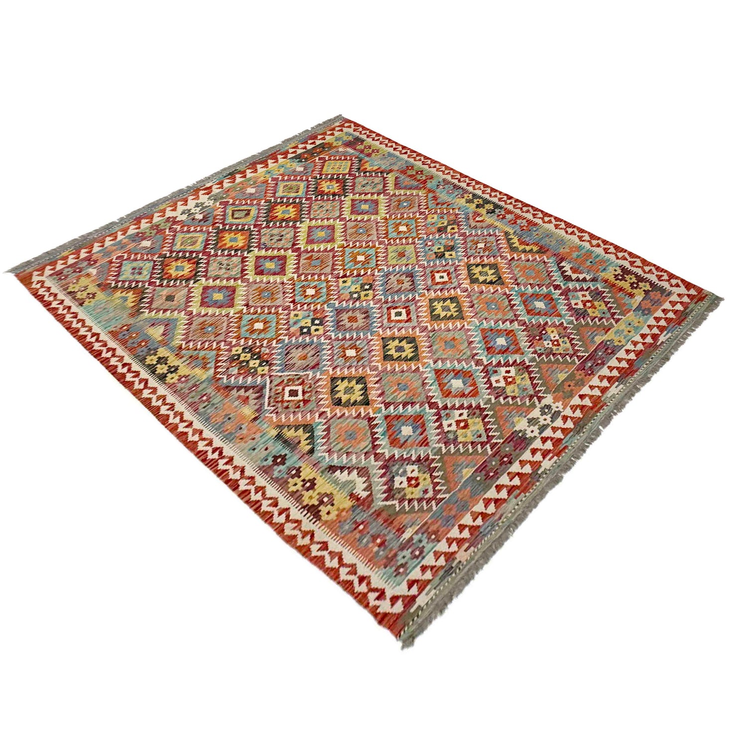 Handmade Turkish Design Wool Kilim 5' 11" x 8' 1" ft / 180 x 246 cm - No. R39062