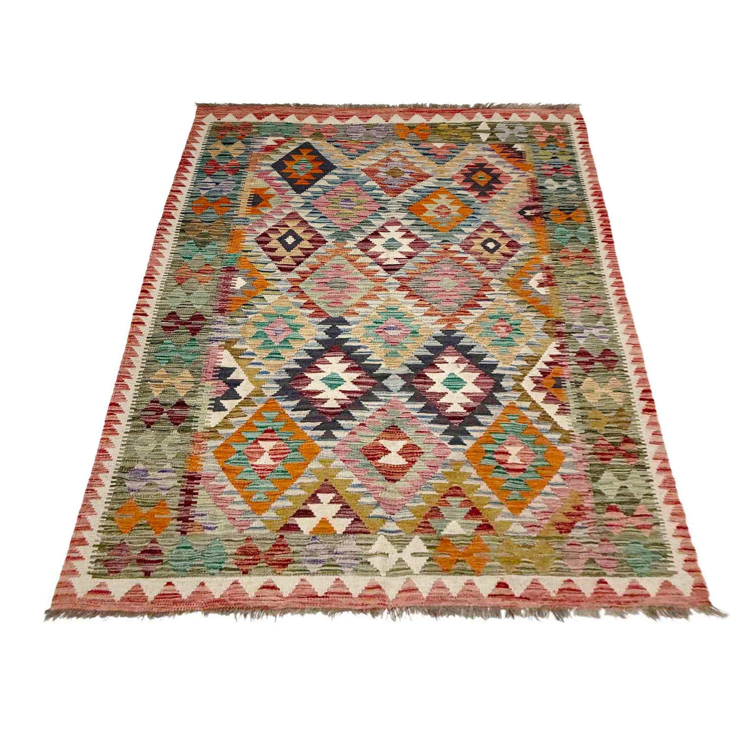 Handmade Afghan Vegetable Kilim 5' 1" x 7' 7" ft / 154 x 230 cm - No. R39065