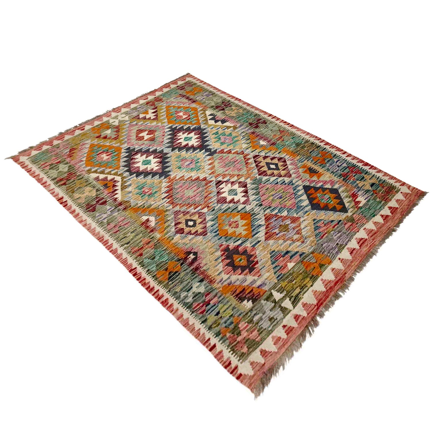 Handmade Afghan Vegetable Kilim 5' 1" x 7' 7" ft / 154 x 230 cm - No. R39065