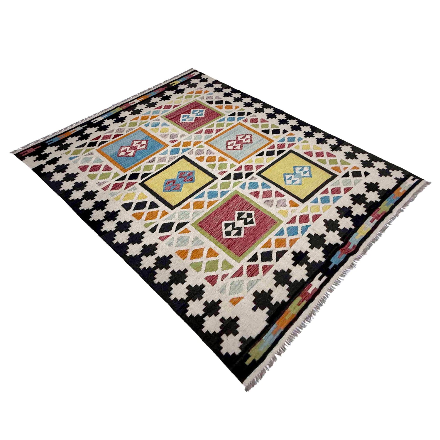 Hand Made Afghan Kilim 5' 7" x 7' 9" ft / 170 x 236 cm - No. R39066