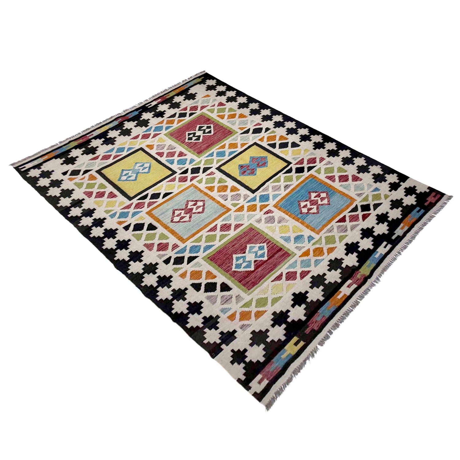 Hand Made Afghan Kilim 5' 7" x 7' 9" ft / 170 x 236 cm - No. R39066