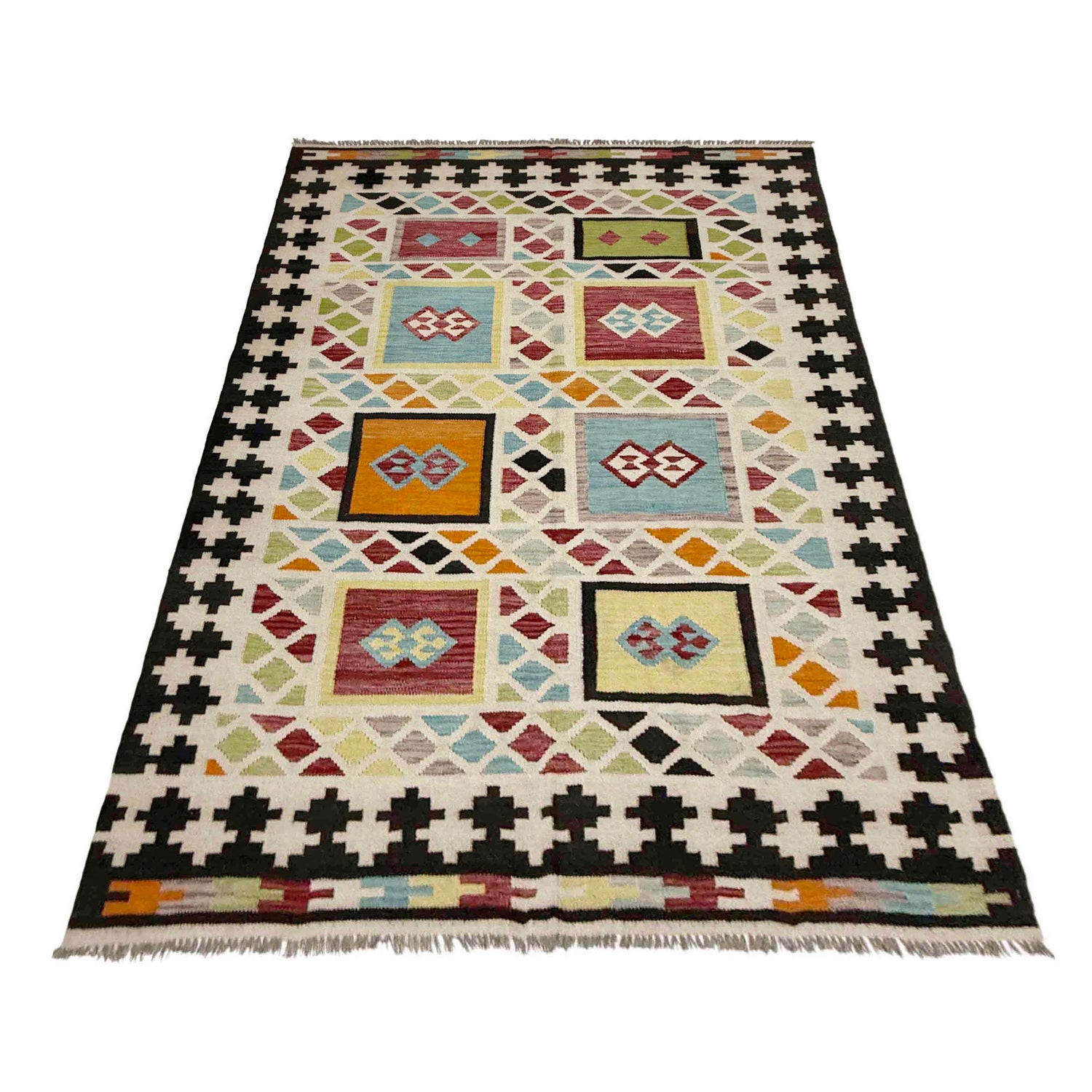 Multi Color ful Flat-Weave Wool Kilim 5' 4" x 7' 10" ft / 162 x 240 cm - No. R39068