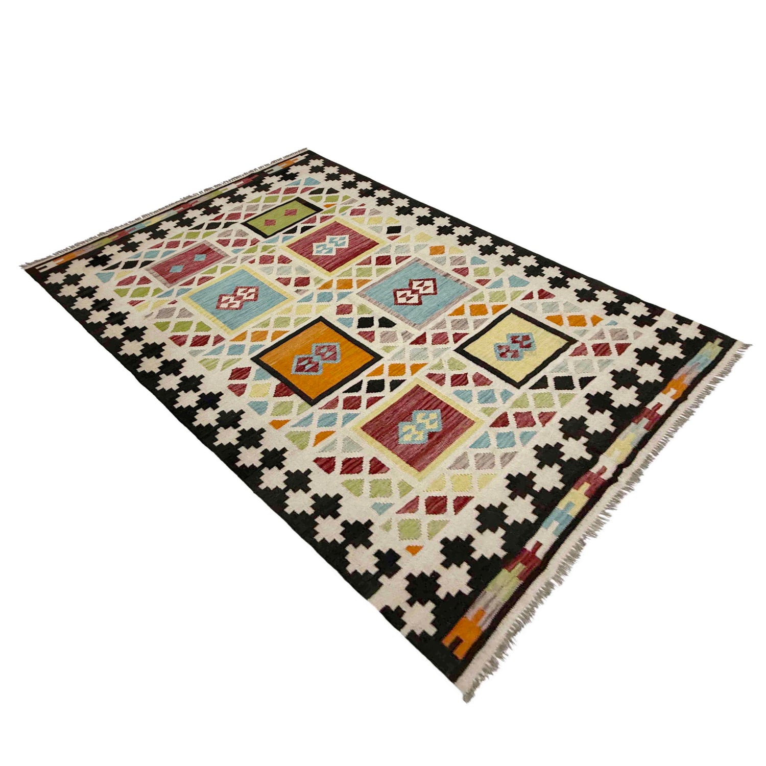 Multi Color ful Flat-Weave Wool Kilim 5' 4" x 7' 10" ft / 162 x 240 cm - No. R39068