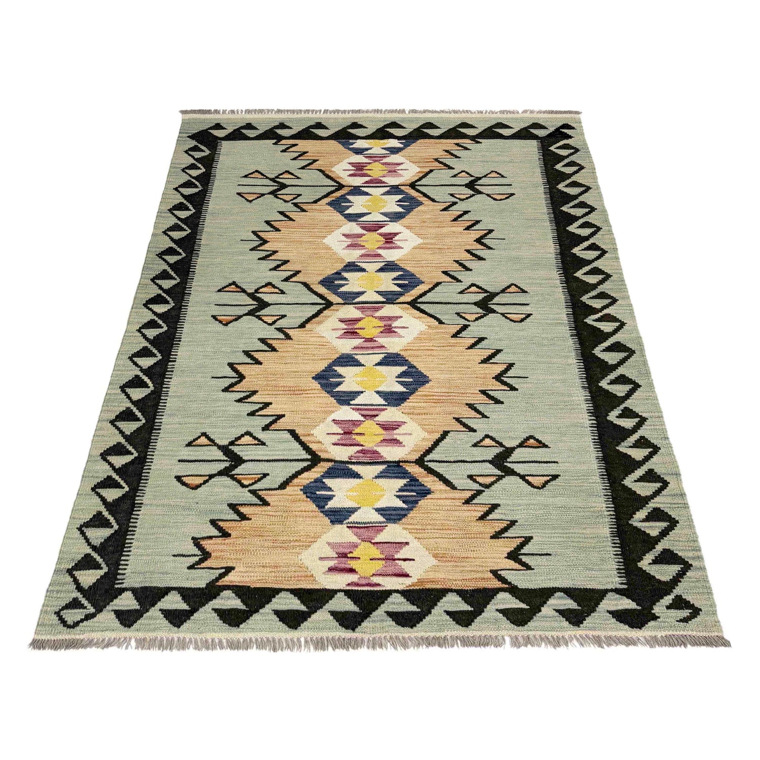 Handmade Turkish Design Wool Kilim 4' 1" x 6' 2" ft / 125 x 187 cm - No. R39076