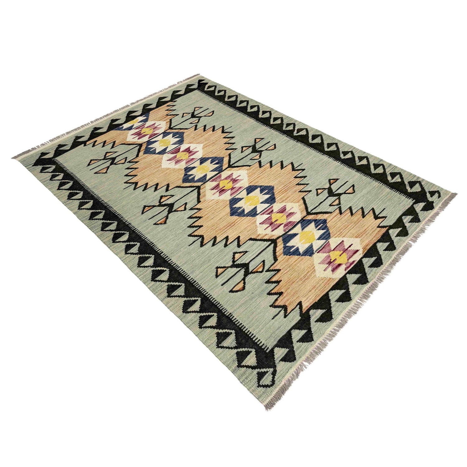 Handmade Turkish Design Wool Kilim 4' 1" x 6' 2" ft / 125 x 187 cm - No. R39076