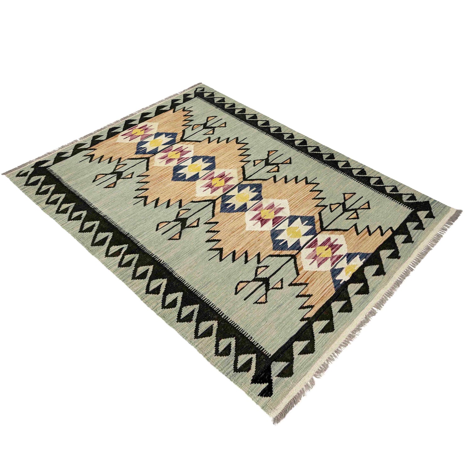 Handmade Turkish Design Wool Kilim 4' 1" x 6' 2" ft / 125 x 187 cm - No. R39076