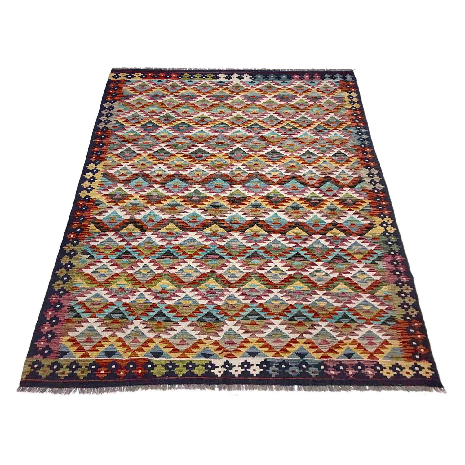 Hand Knotted Afghan Style Kilim 5' 11" x 8' 1" ft / 181 x 246 cm - No. R39079