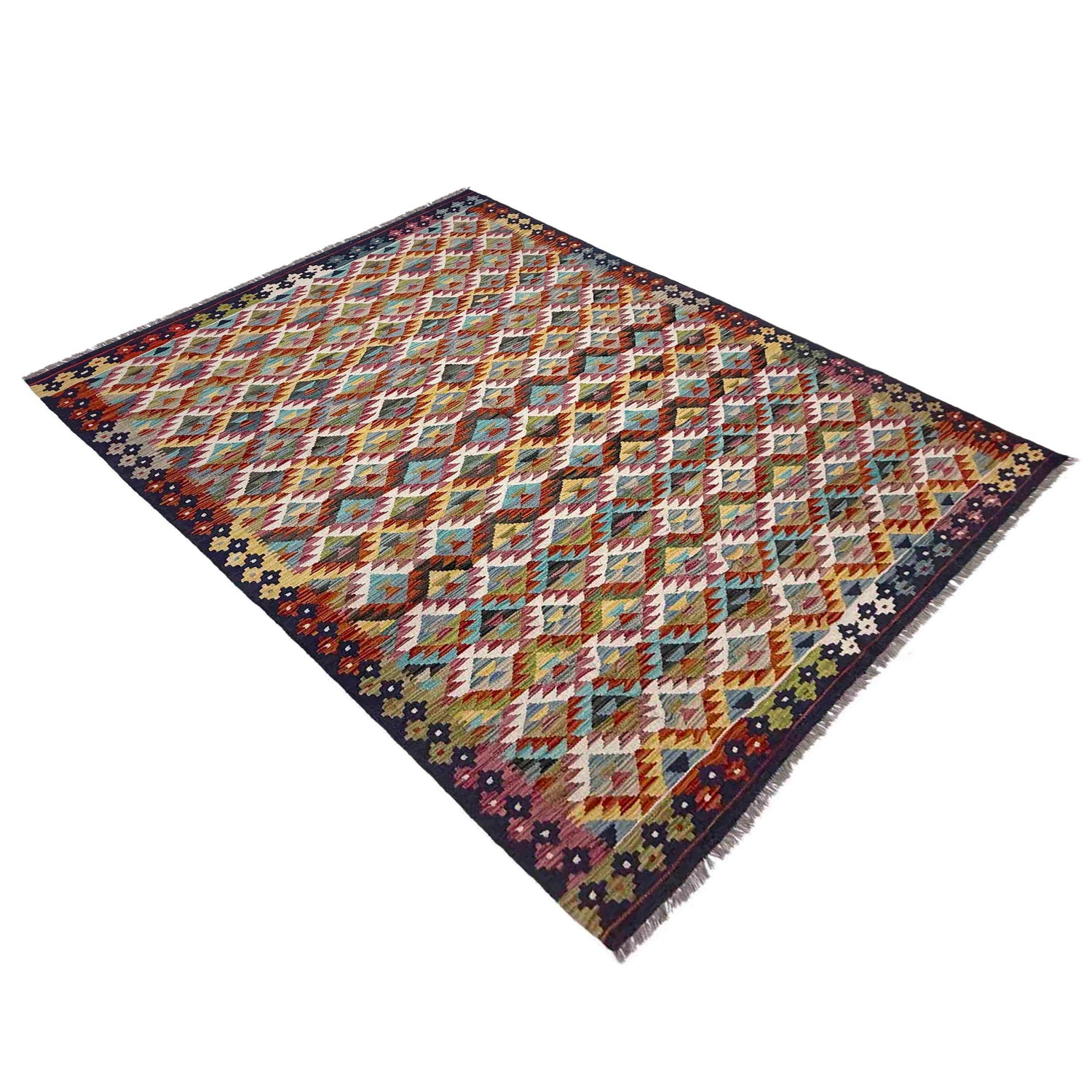Hand Knotted Afghan Style Kilim 5' 11" x 8' 1" ft / 181 x 246 cm - No. R39079