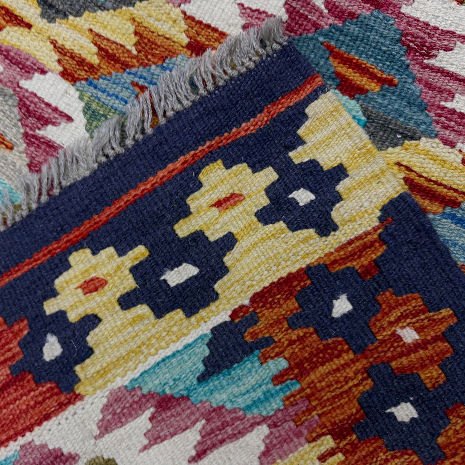 Hand Knotted Afghan Style Kilim 5' 11" x 8' 1" ft / 181 x 246 cm - No. R39079