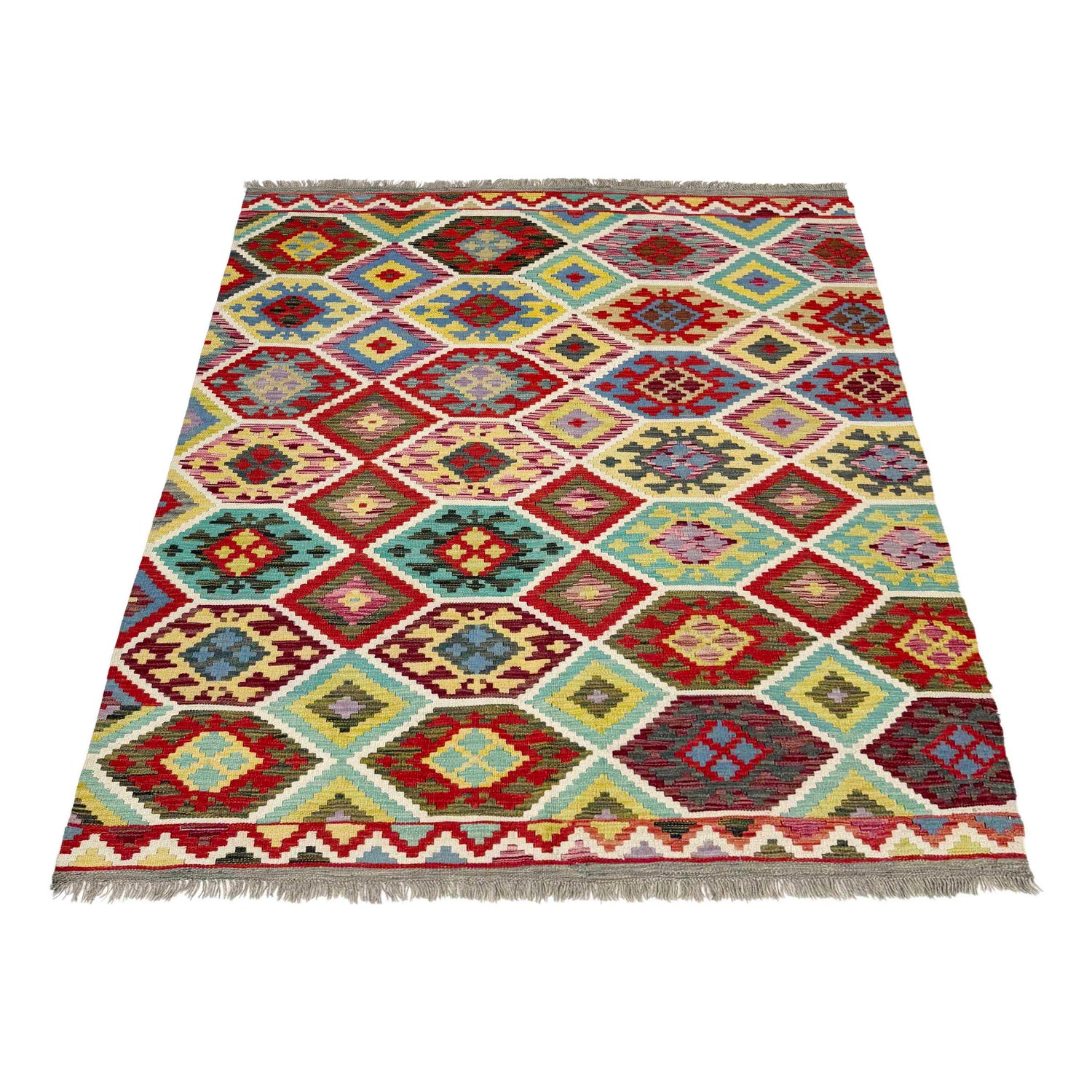 Hand Knotted Flatweave Kilim 5' 2" x 6' 5" ft / 157 x 196 cm - No. R39080