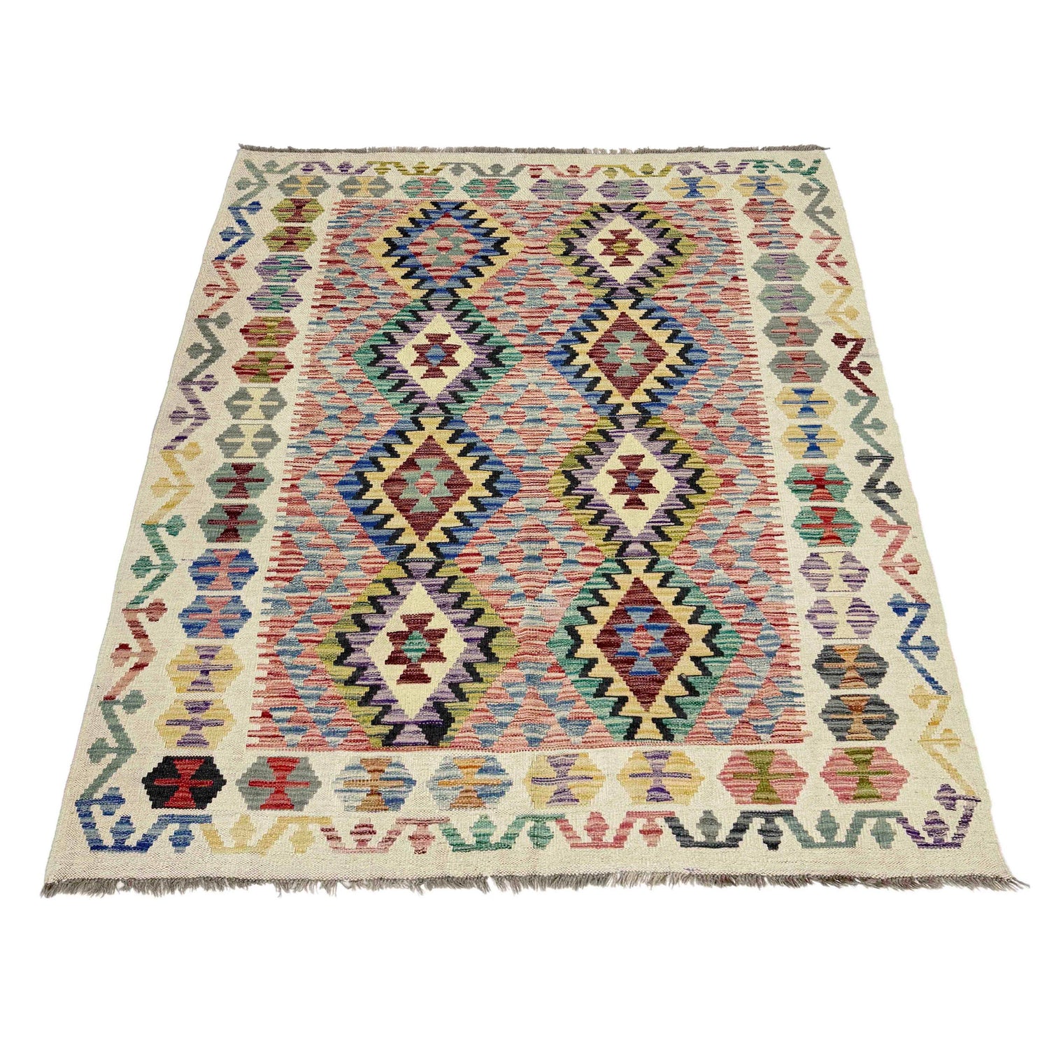 Handmade Afghan Vegetable Kilim 5' 2" x 6' 7" ft / 158 x 201 cm - No. R39081